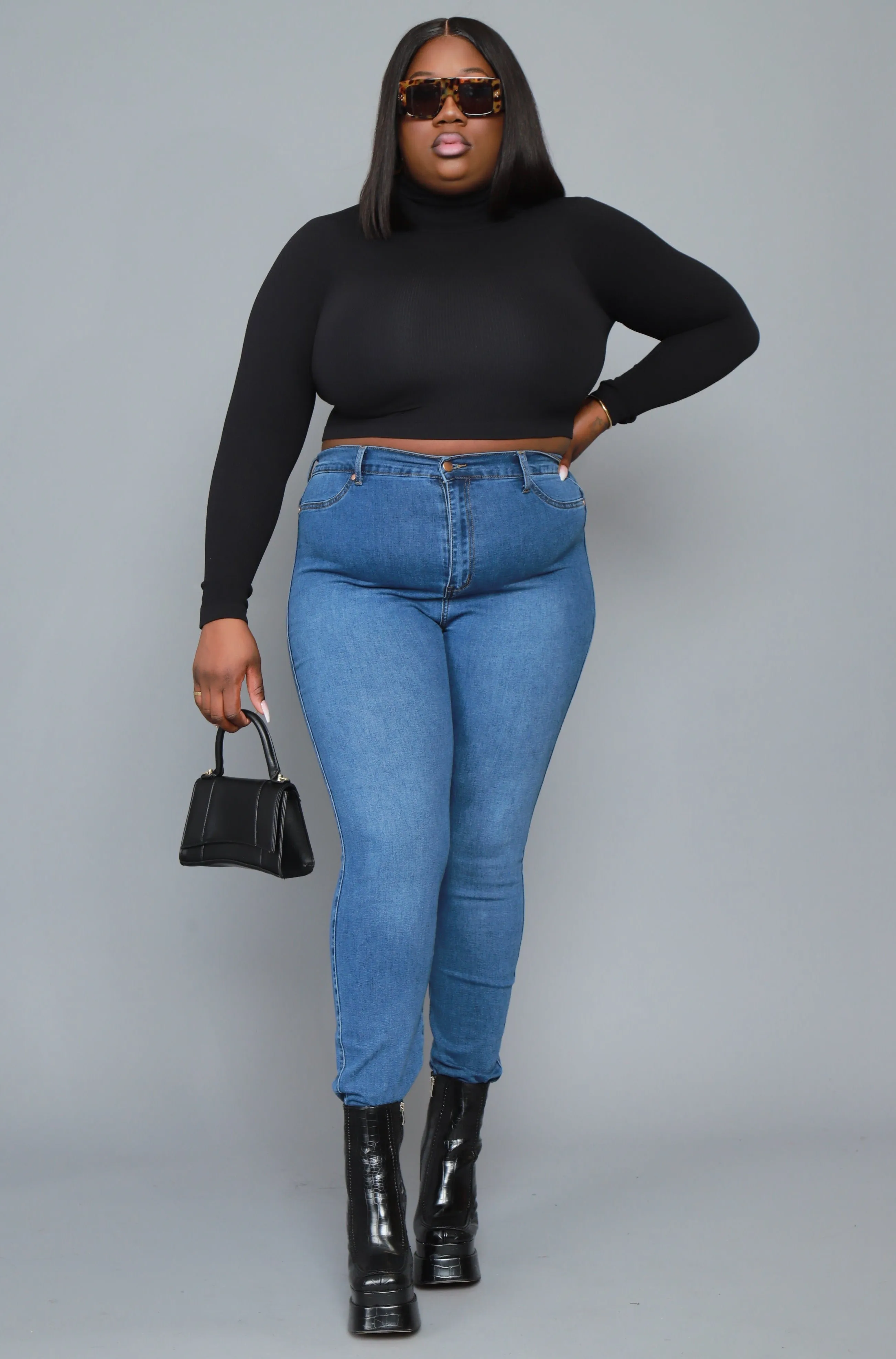 Far Behind Hourglass High Rise Stretchy Jeans - Medium Wash sold by Swankaposh