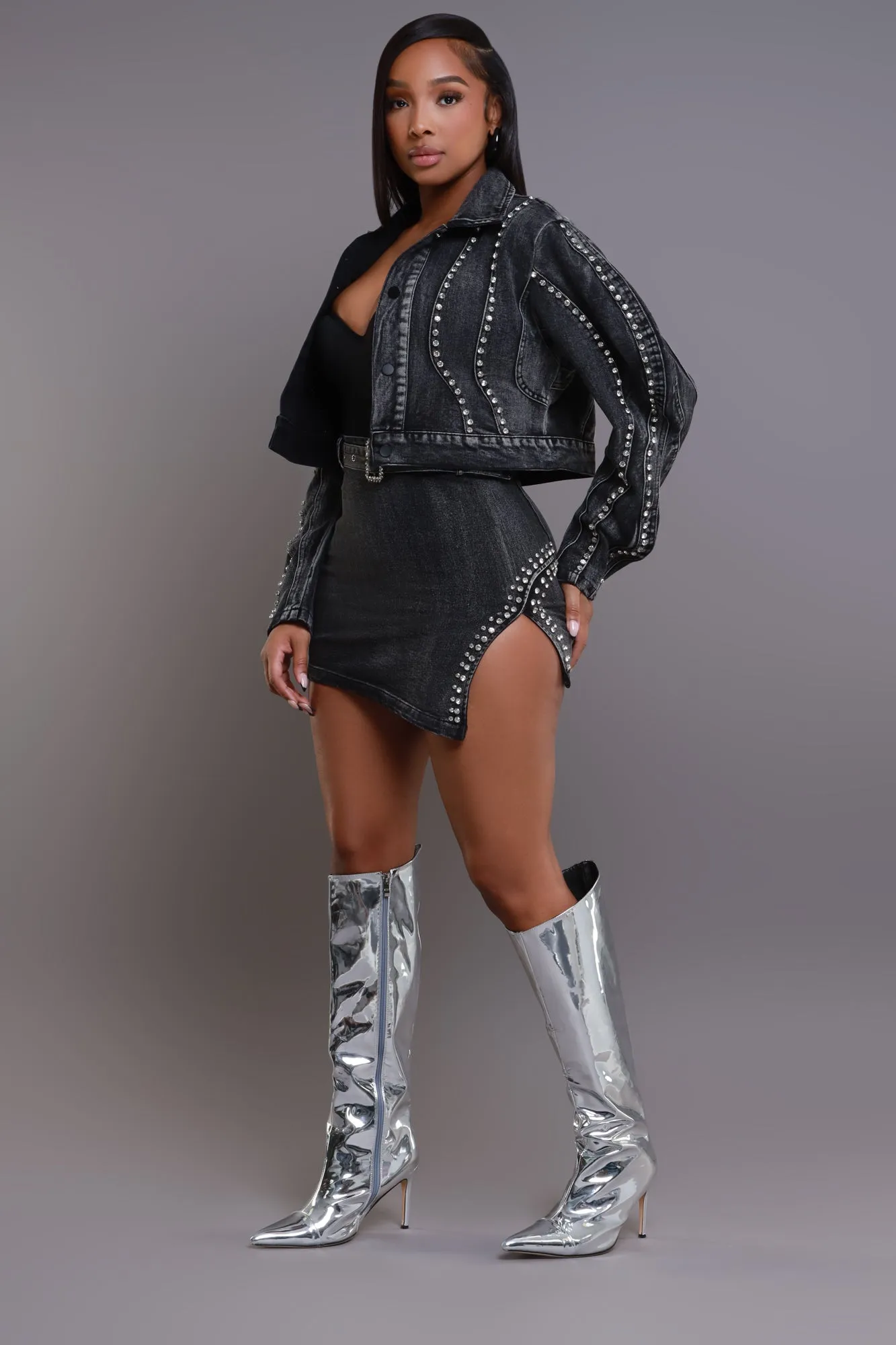 Rent's Due Rhinestone Denim Jacket - Black sold by Swankaposh product image thumbnail 4