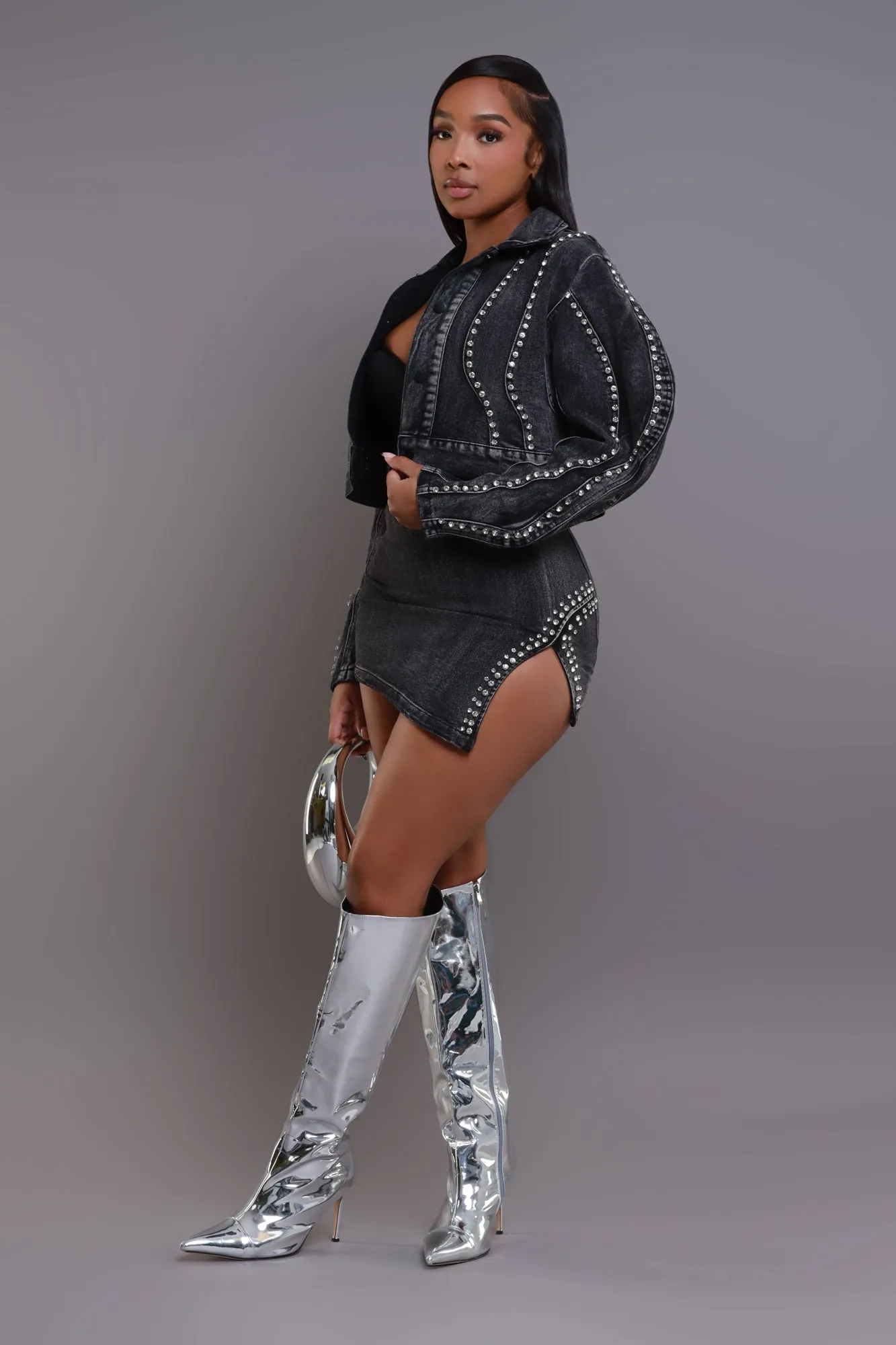 Rent's Due Rhinestone Denim Jacket - Black sold by Swankaposh product image thumbnail 5