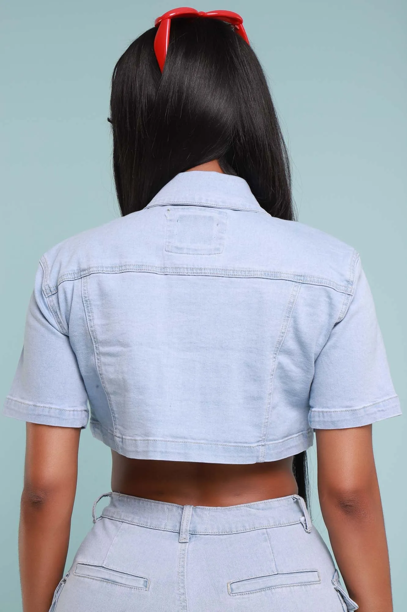 Ask Myself Short Sleeve Denim Cropped Jacket - Light Blue sold by Swankaposh product image thumbnail 3