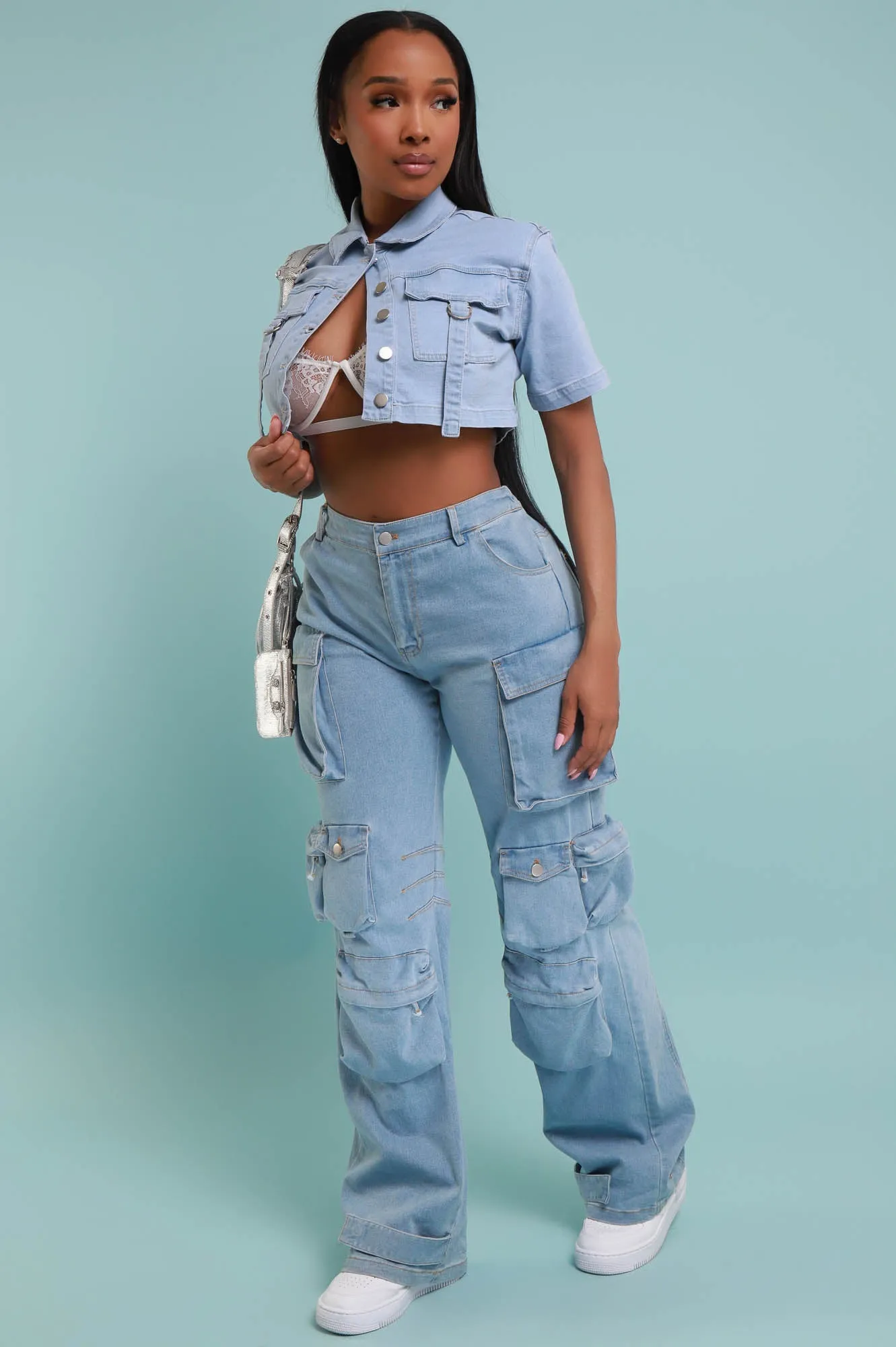 Ask Myself Short Sleeve Denim Cropped Jacket - Light Blue sold by Swankaposh product image thumbnail 4