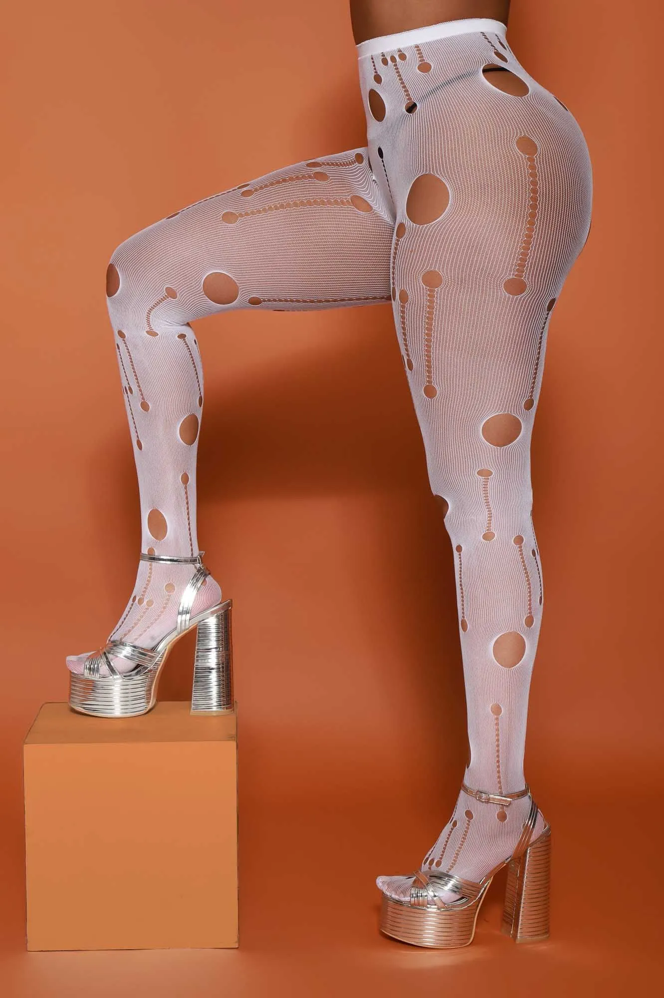 Attitude Holey Fishnet Stockings - White sold by Swankaposh