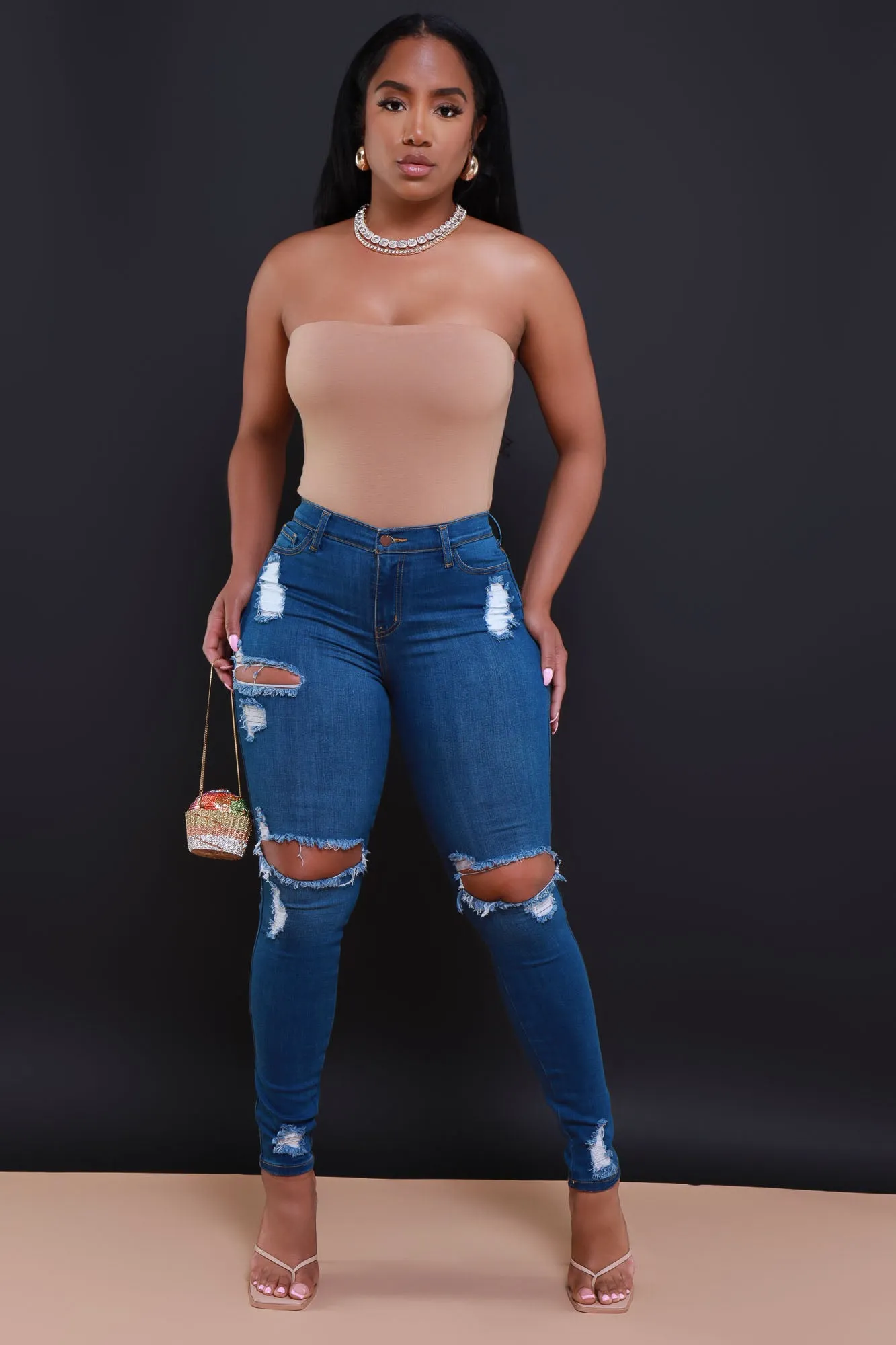 No Favors Distressed Stretch Skinny Jeans - Medium Wash sold by Swankaposh product image thumbnail 3