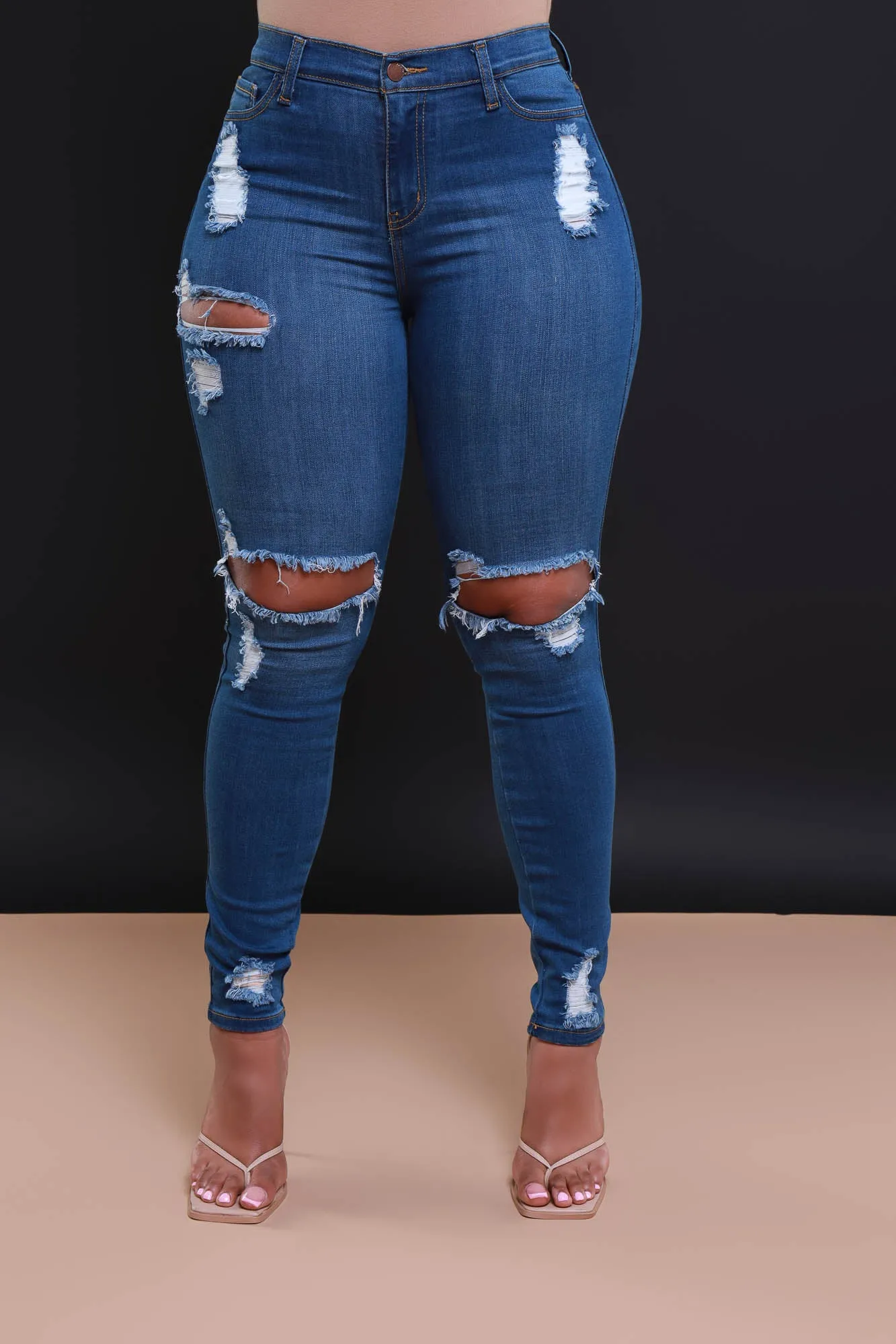 No Favors Distressed Stretch Skinny Jeans - Medium Wash sold by Swankaposh product image thumbnail 4