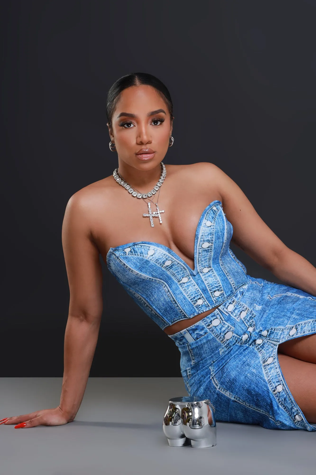 Living On A Prayer Rhinestone Cross Necklace - Silver sold by Swankaposh product image thumbnail 3