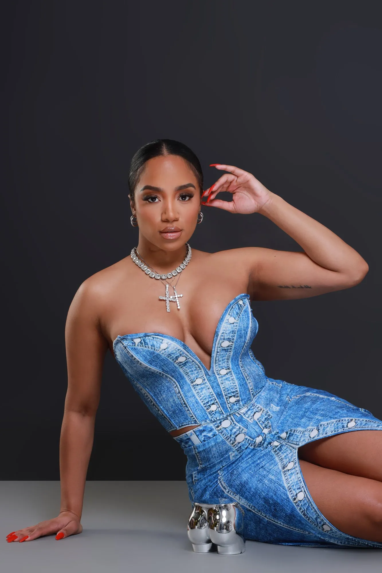 Living On A Prayer Rhinestone Cross Necklace - Silver sold by Swankaposh