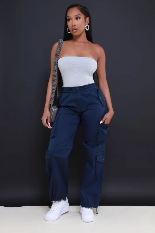 Explore High Rise Cargo Pants - Navy Blue sold by Swankaposh