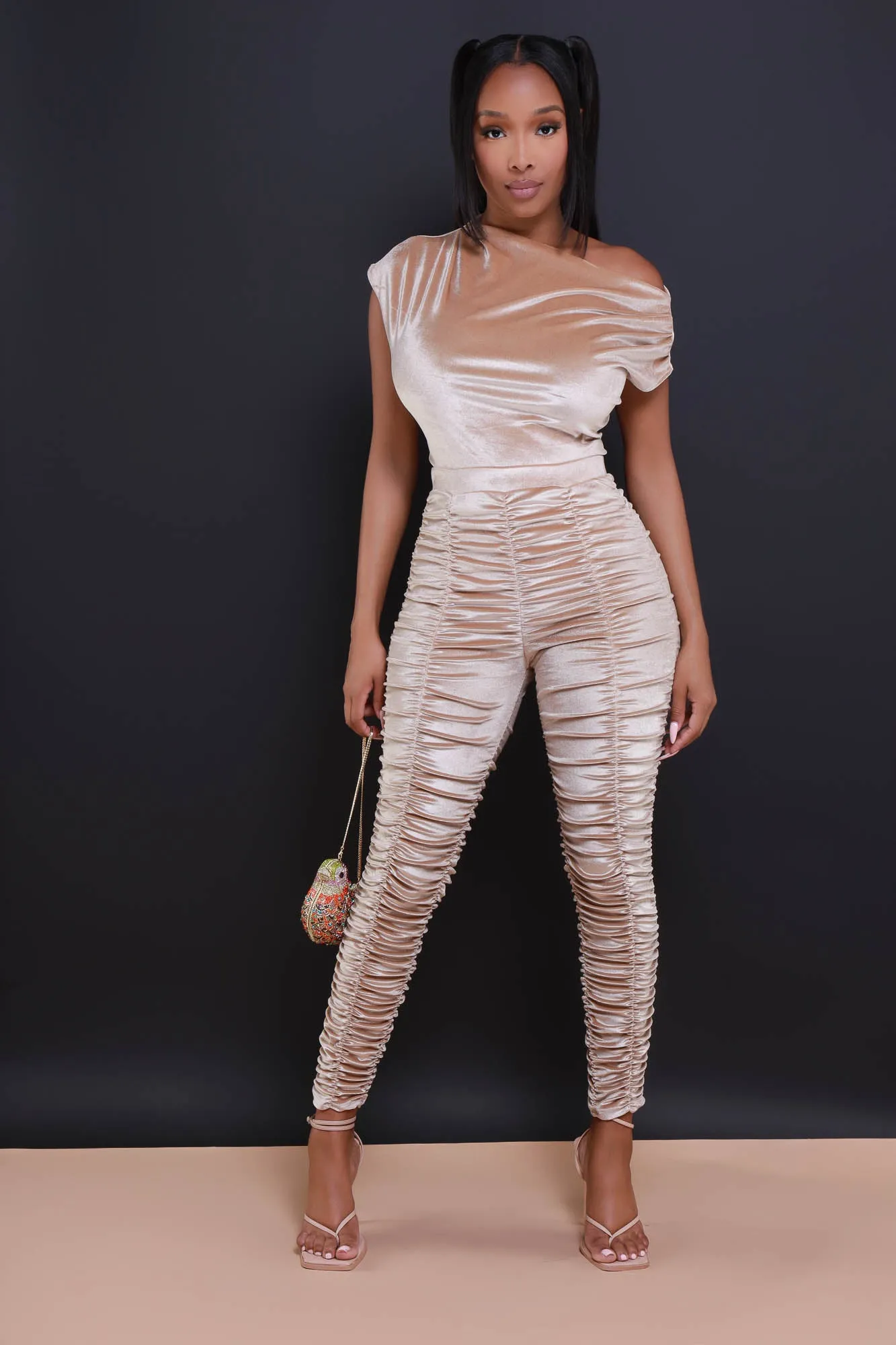 Be Honest Ruched High Waist Pants - Mushroom Velvet Leggings sold by Swankaposh