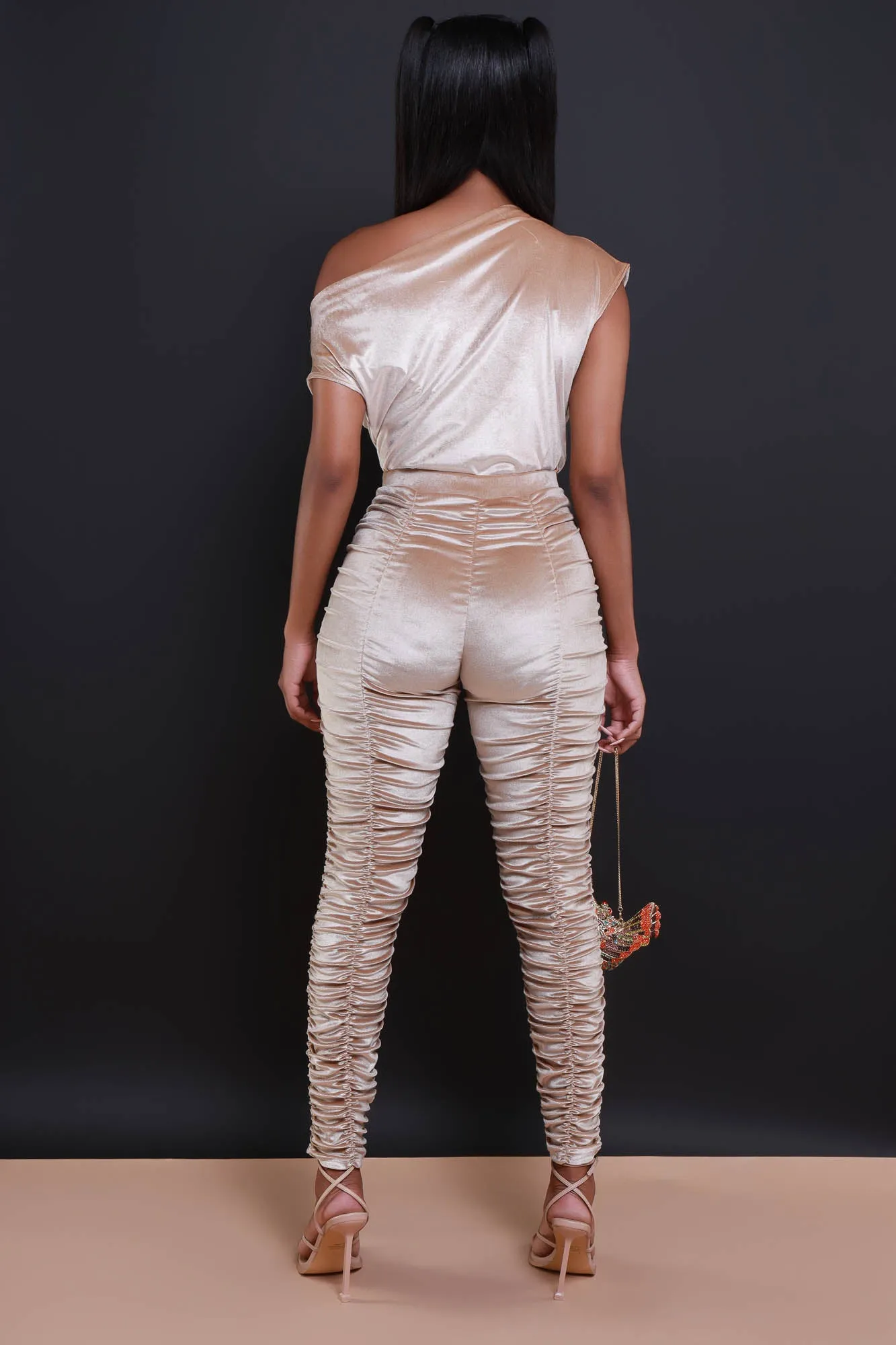 Be Honest Ruched High Waist Pants - Mushroom Velvet Leggings sold by Swankaposh product image thumbnail 3