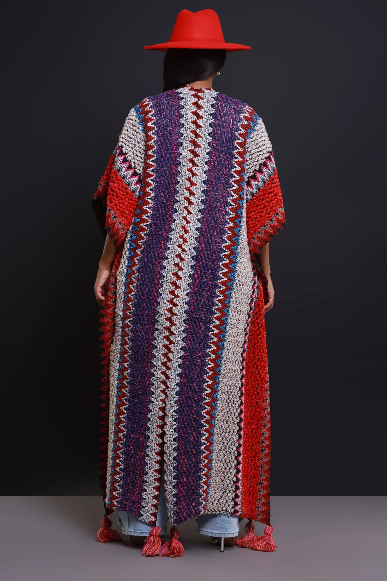 Create Change Longline Knit Cardigan - Red/Purple Multicolor sold by Swankaposh product image thumbnail 2