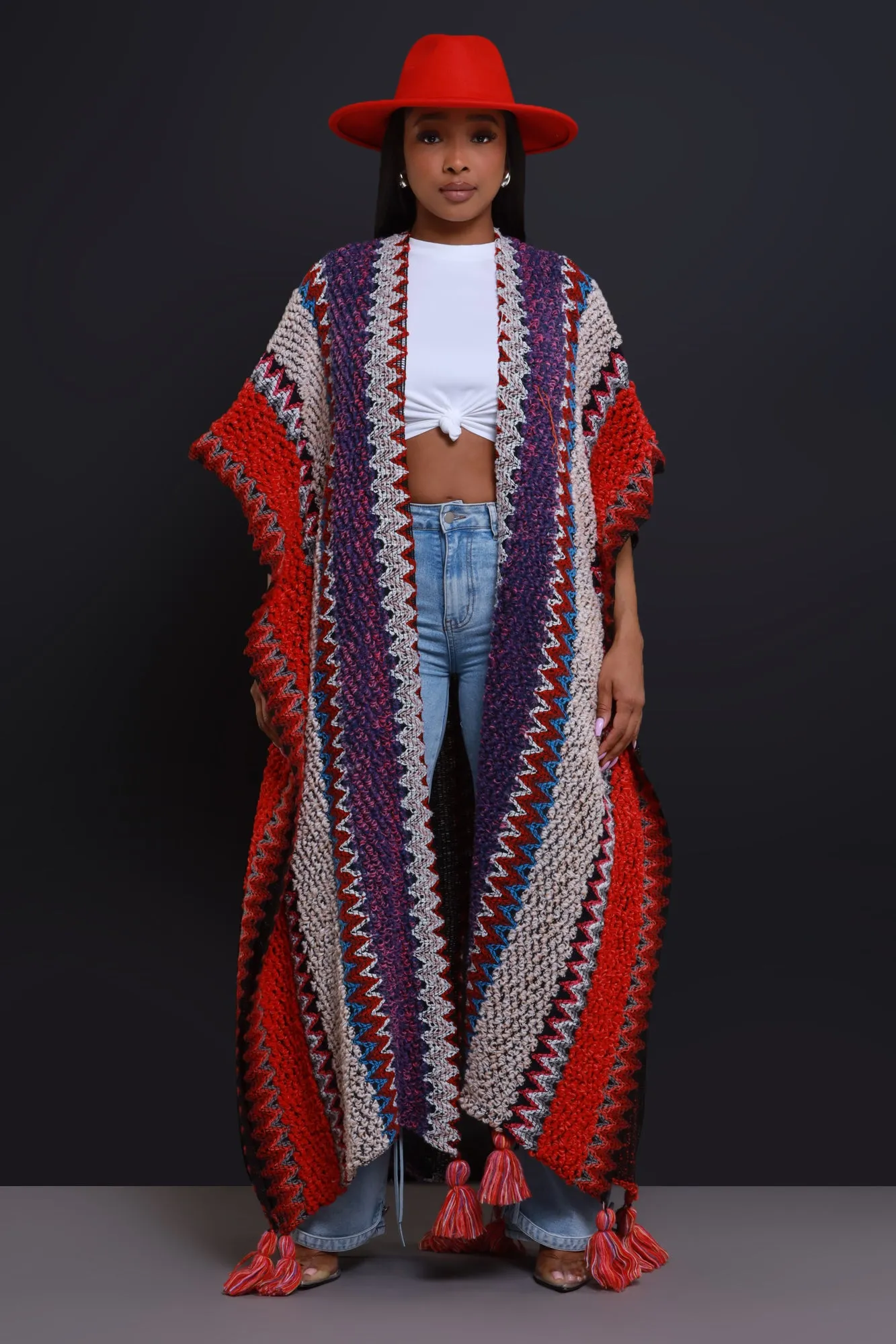 Create Change Longline Knit Cardigan - Red/Purple Multicolor sold by Swankaposh product image thumbnail 5