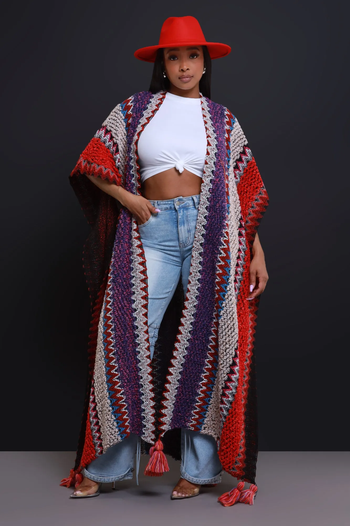 Create Change Longline Knit Cardigan - Red/Purple Multicolor sold by Swankaposh product image thumbnail 4