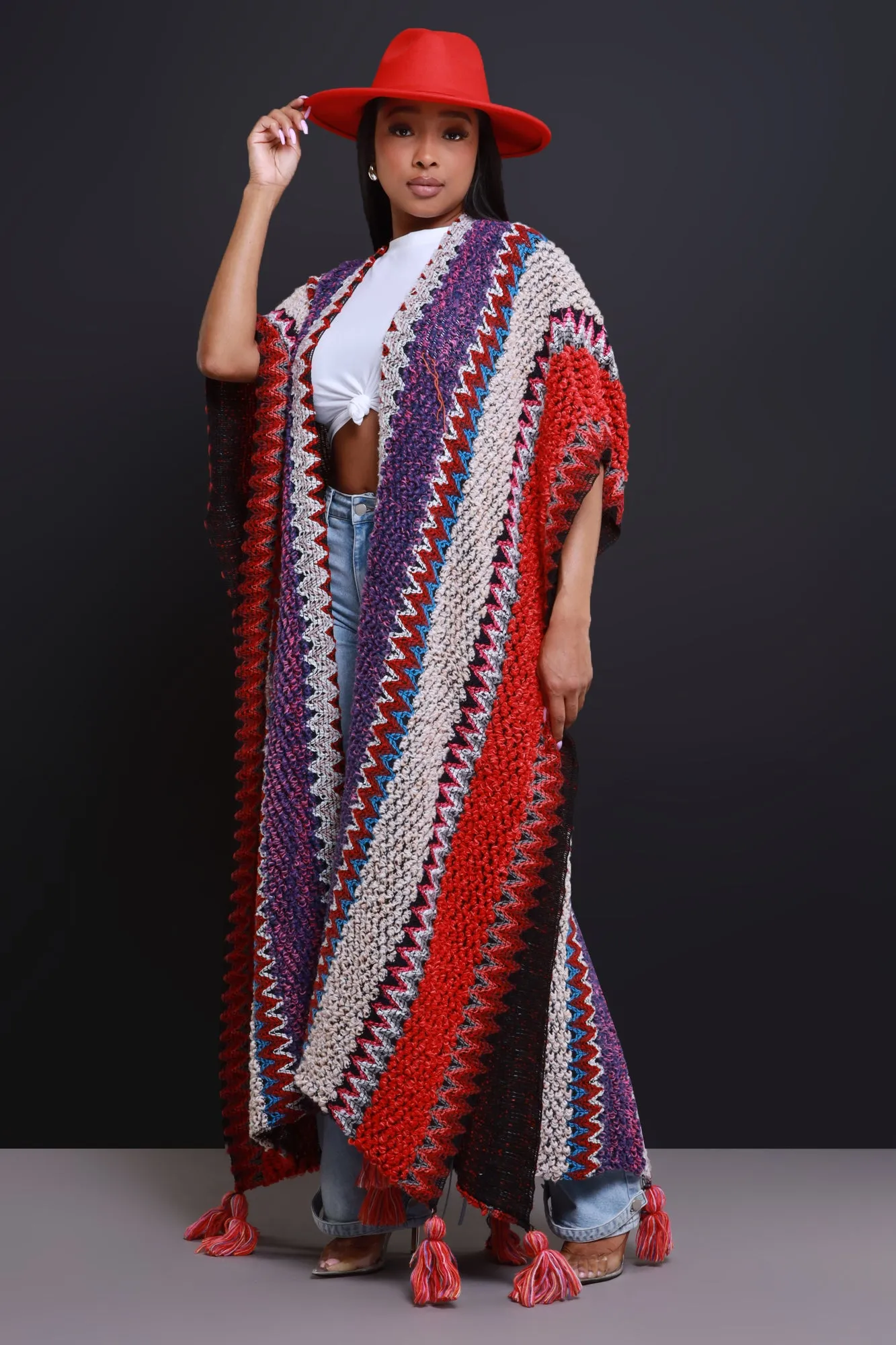 Create Change Longline Knit Cardigan - Red/Purple Multicolor sold by Swankaposh product image thumbnail 3