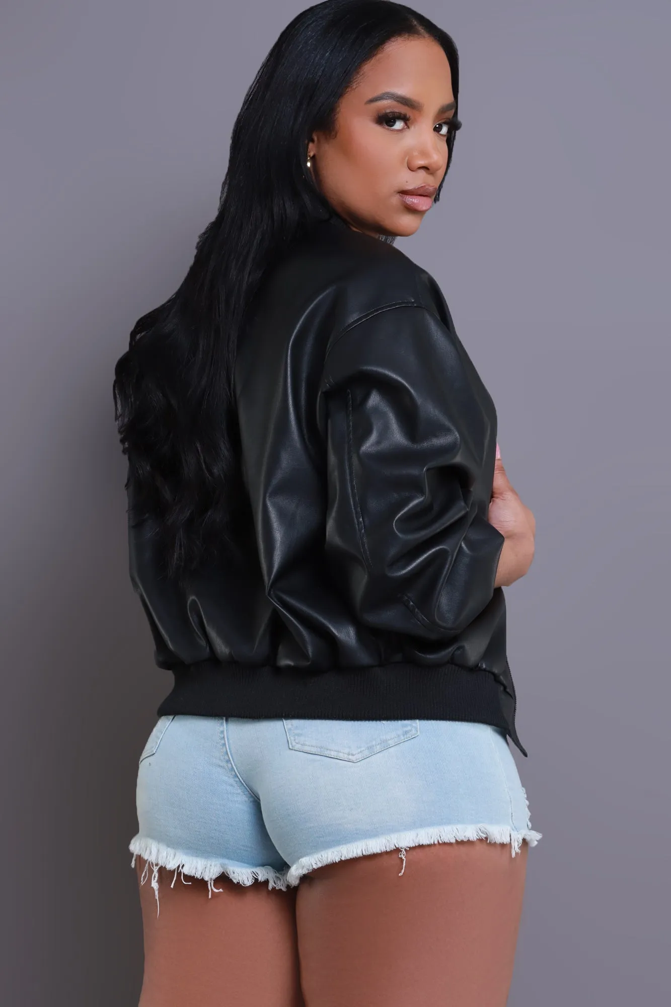 Drag Me Faux Leather Bomber Jacket - Black sold by Swankaposh product image thumbnail 3