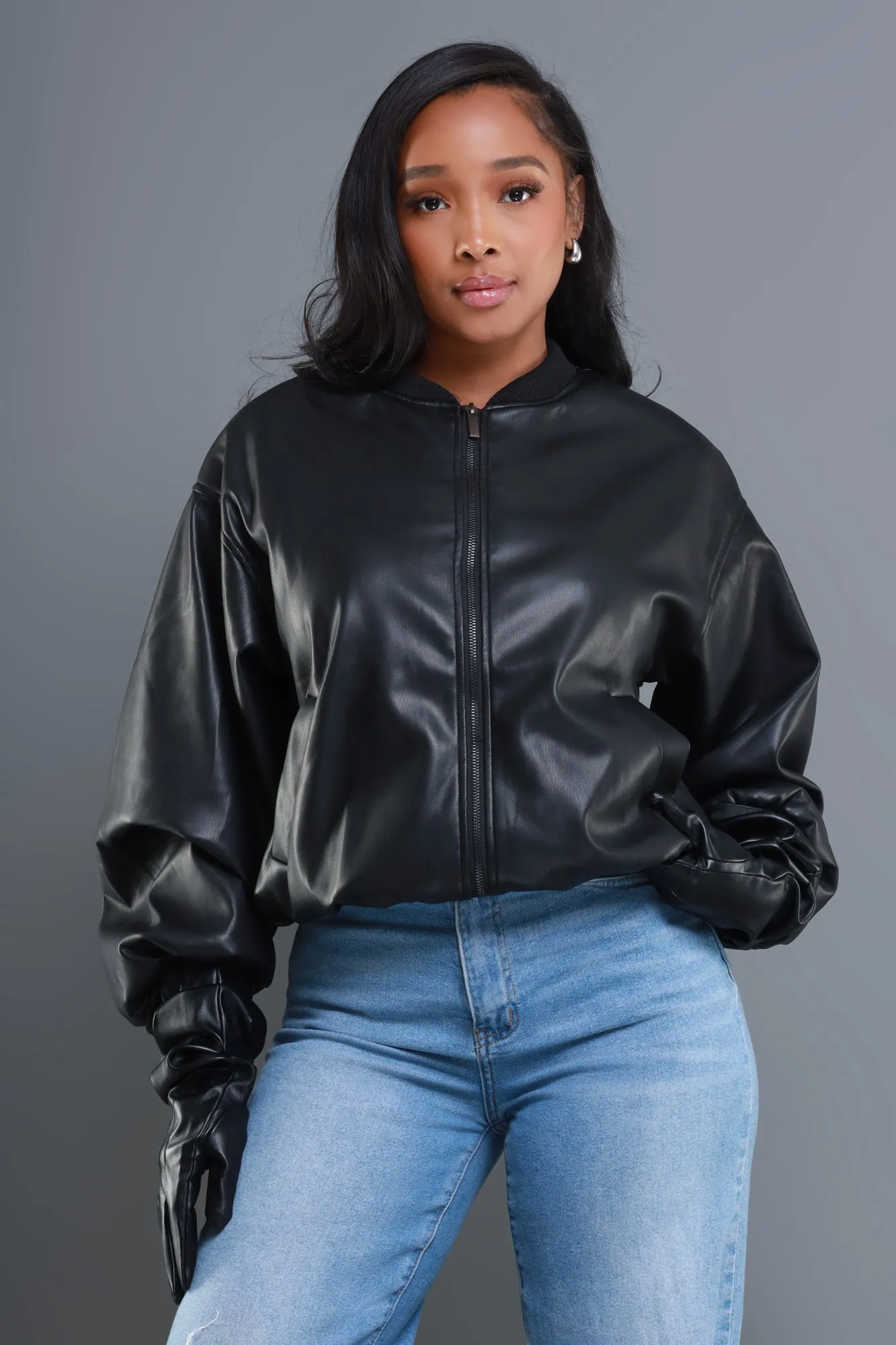 Drag Me Faux Leather Bomber Jacket - Black sold by Swankaposh product image thumbnail 2