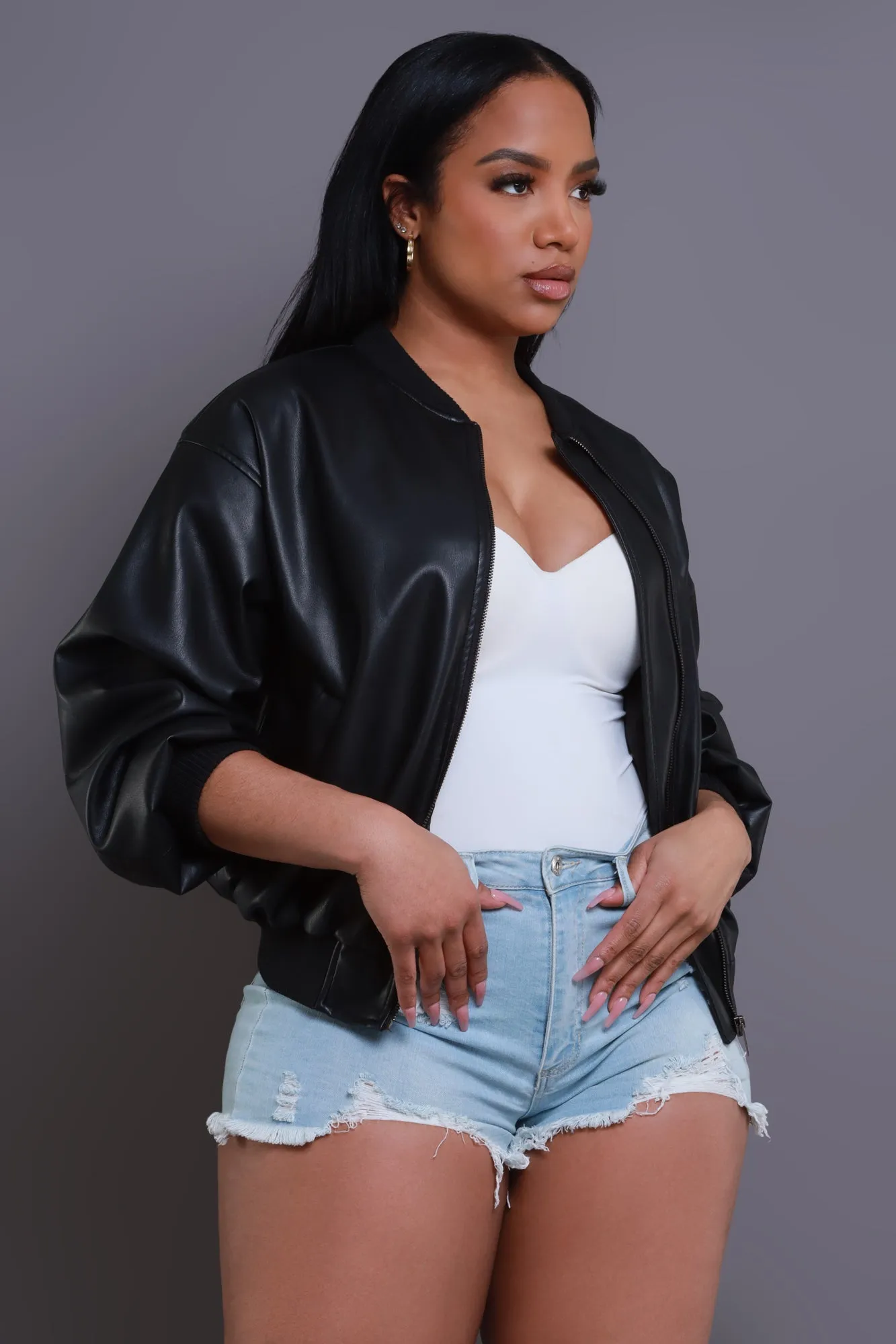 Drag Me Faux Leather Bomber Jacket - Black sold by Swankaposh product image thumbnail 4