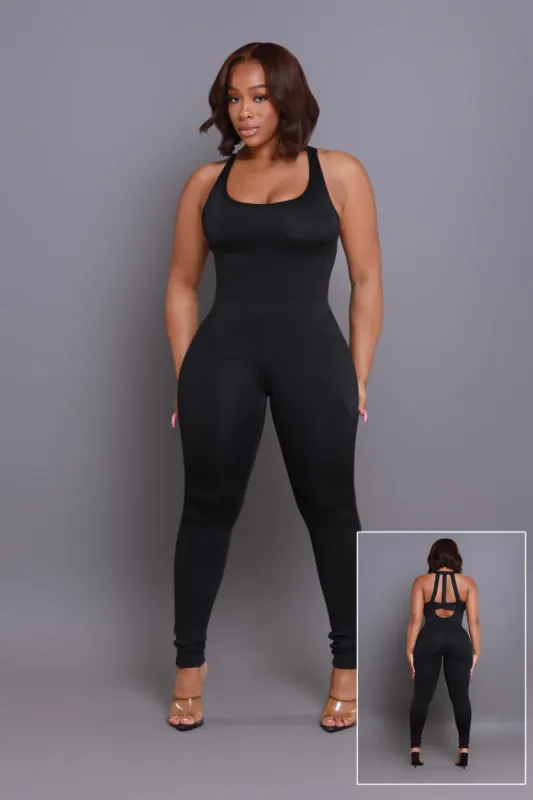 Not Guilty NUW Sleeveless Cross Back Jumpsuit - Black sold by Swankaposh