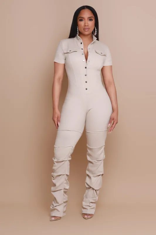 Go Get Em Ruched Cargo Jumpsuit - Taupe sold by Swankaposh