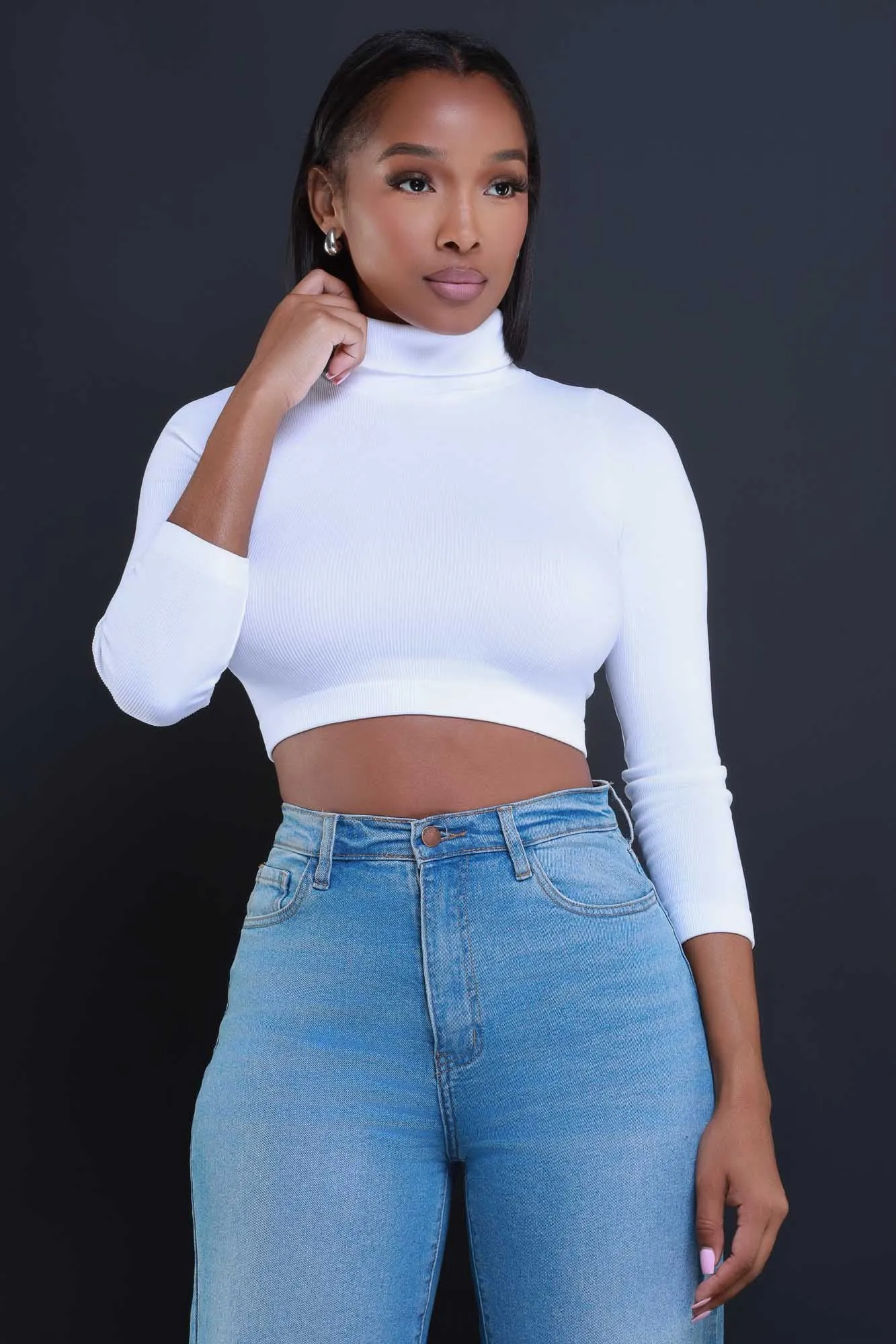 On Call Ribbed Turtleneck Crop Top - White sold by Swankaposh product image thumbnail 4