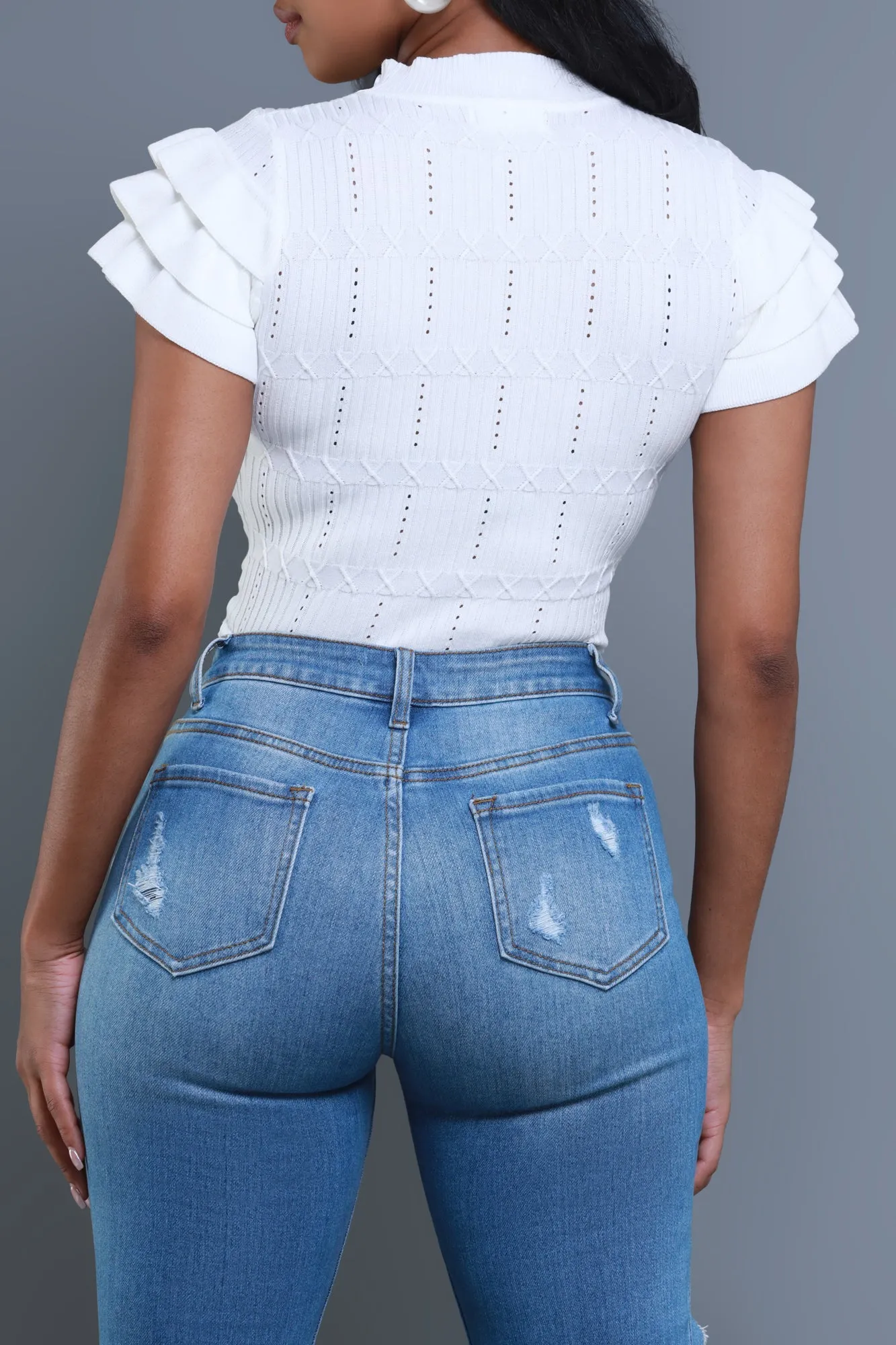 Sweetness Ruffle Shoulder Turtleneck Short Sleeve Sweater - White sold by Swankaposh product image thumbnail 3