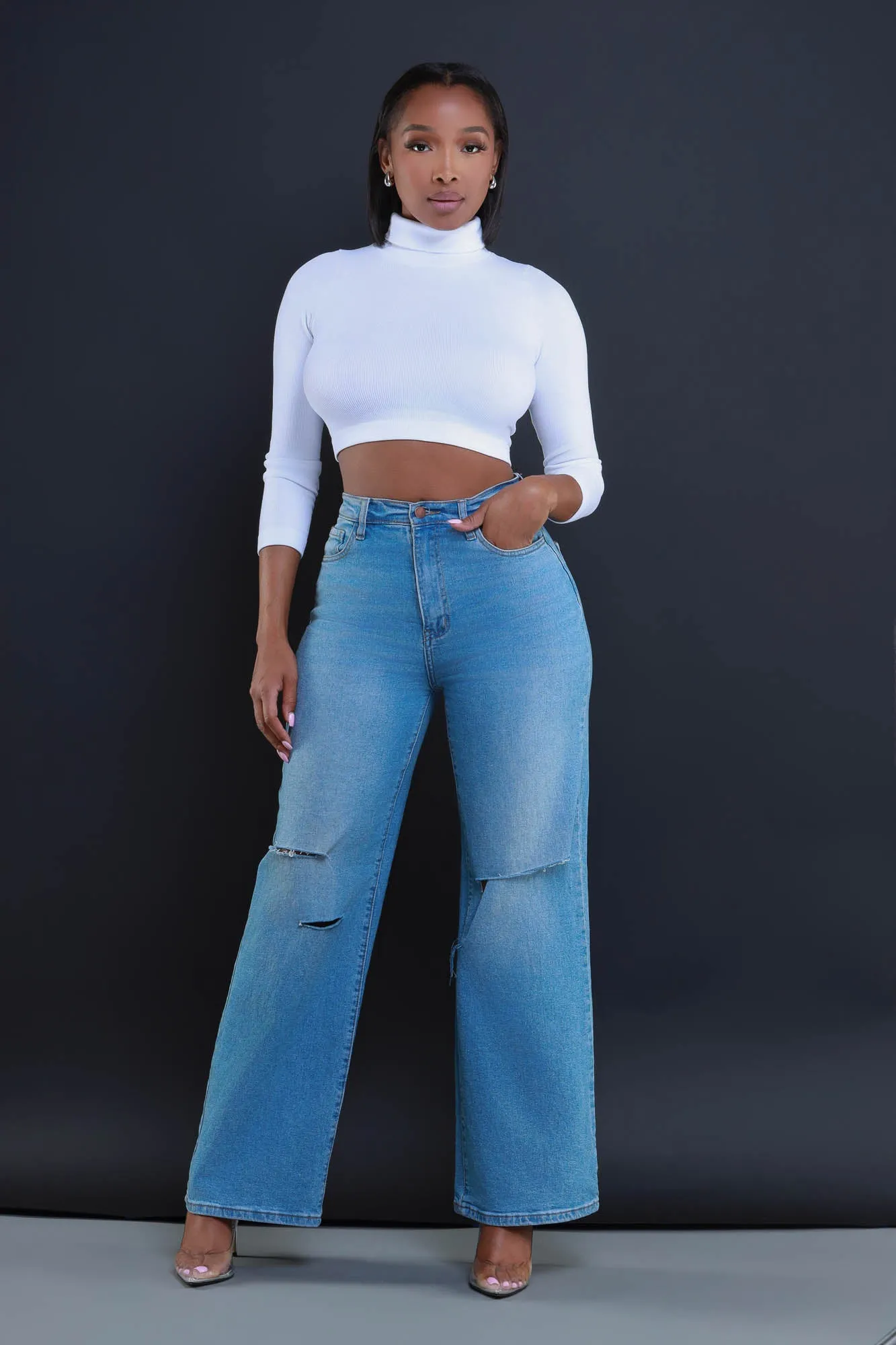 On Call Ribbed Turtleneck Crop Top - White sold by Swankaposh product image thumbnail 2