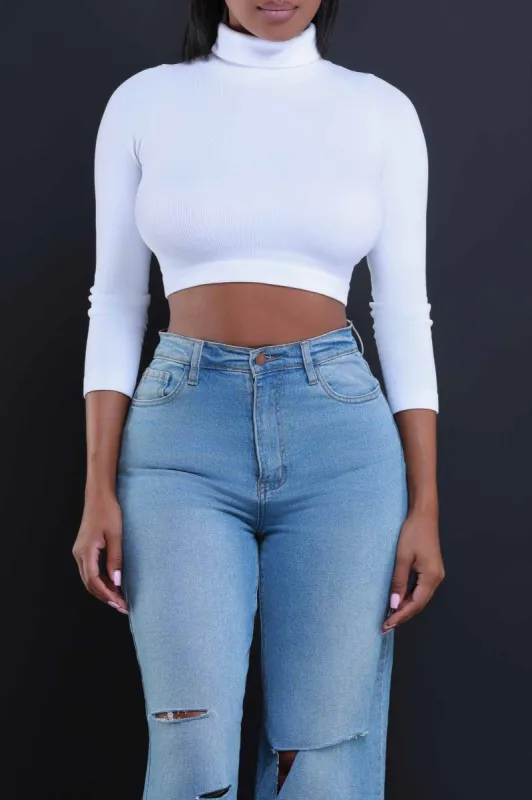 On Call Ribbed Turtleneck Crop Top - White sold by Swankaposh