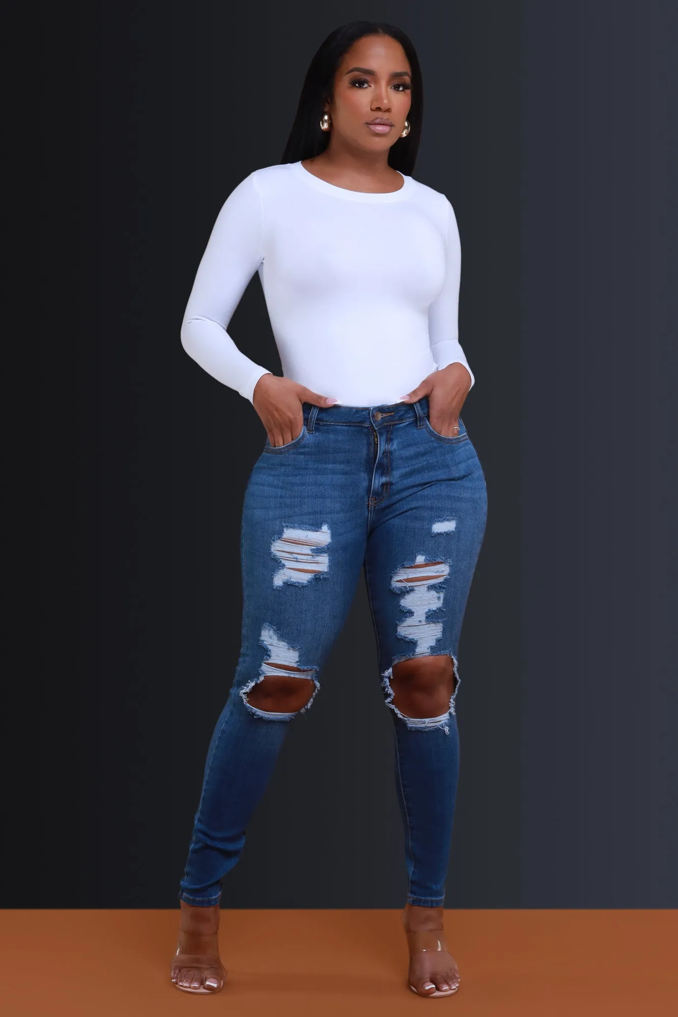 Clocked In Hourglass Distressed Skinny Jeans - Medium Wash sold by Swankaposh product image thumbnail 3