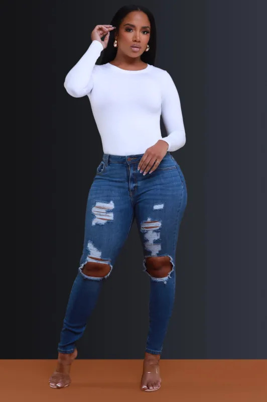 Clocked In Hourglass Distressed Skinny Jeans - Medium Wash sold by Swankaposh