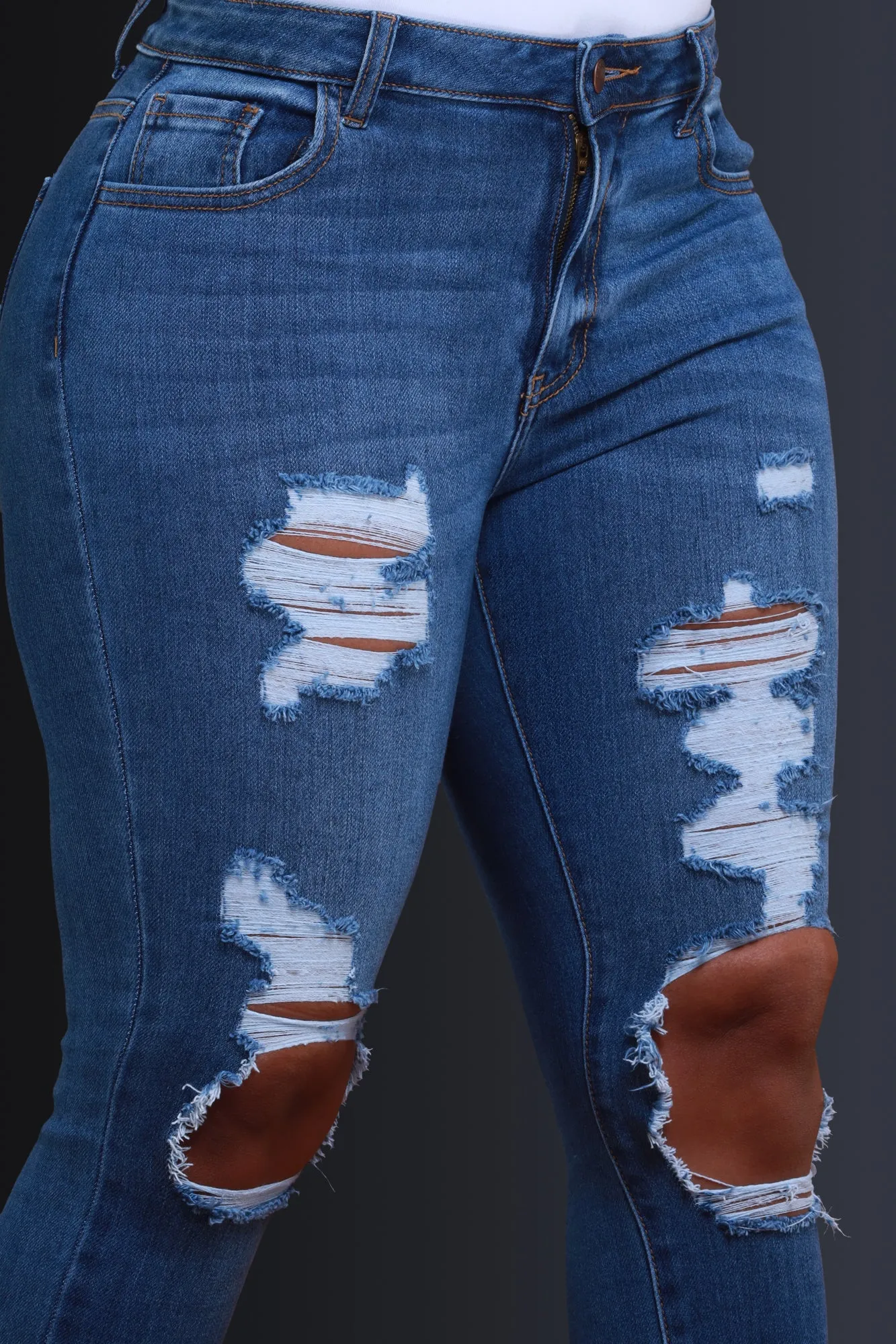 Clocked In Hourglass Distressed Skinny Jeans - Medium Wash sold by Swankaposh product image thumbnail 4