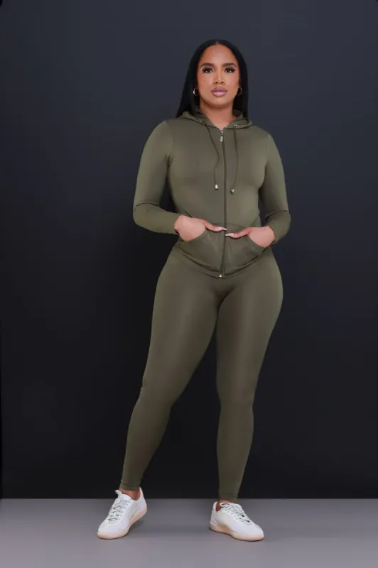 Just Vibing Seamless Zip Up Legging Set - Olive sold by Swankaposh