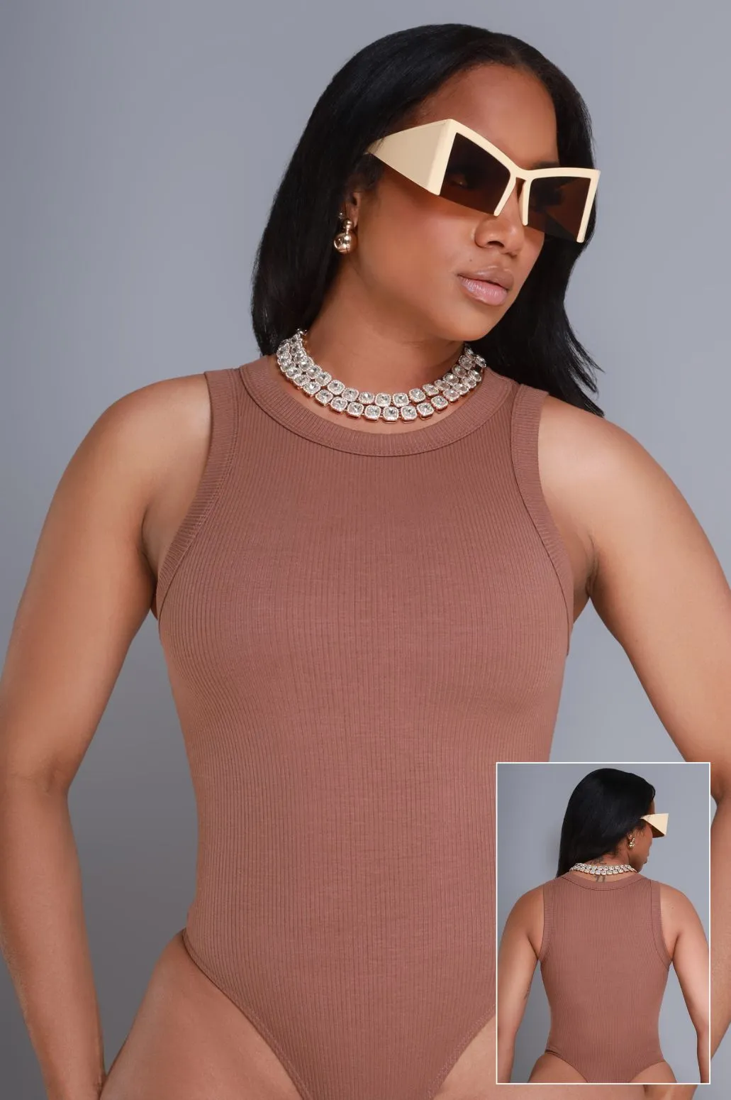 Break Down Cellulite Deleter Sleeveless Ribbed Bodysuit - Carob Brown sold by Swankaposh