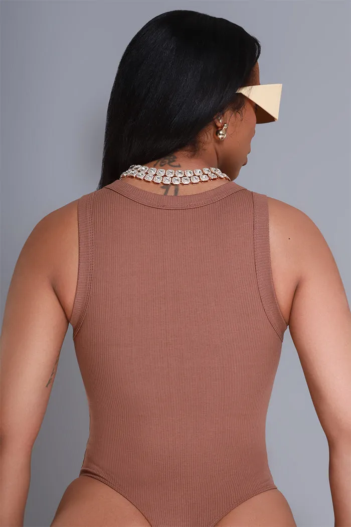 Break Down Cellulite Deleter Sleeveless Ribbed Bodysuit - Carob Brown sold by Swankaposh product image thumbnail 2