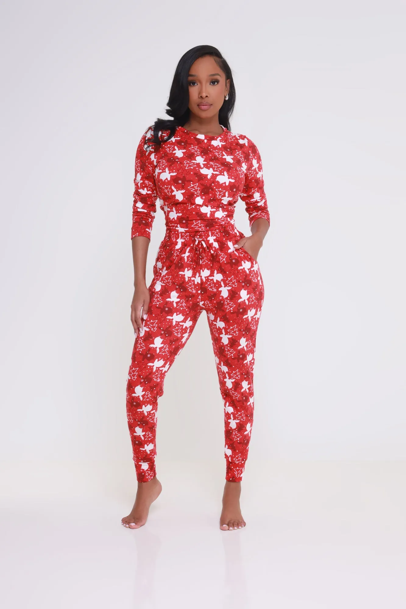 Let It Snow Printed Pajama Set - Red/White sold by Swankaposh