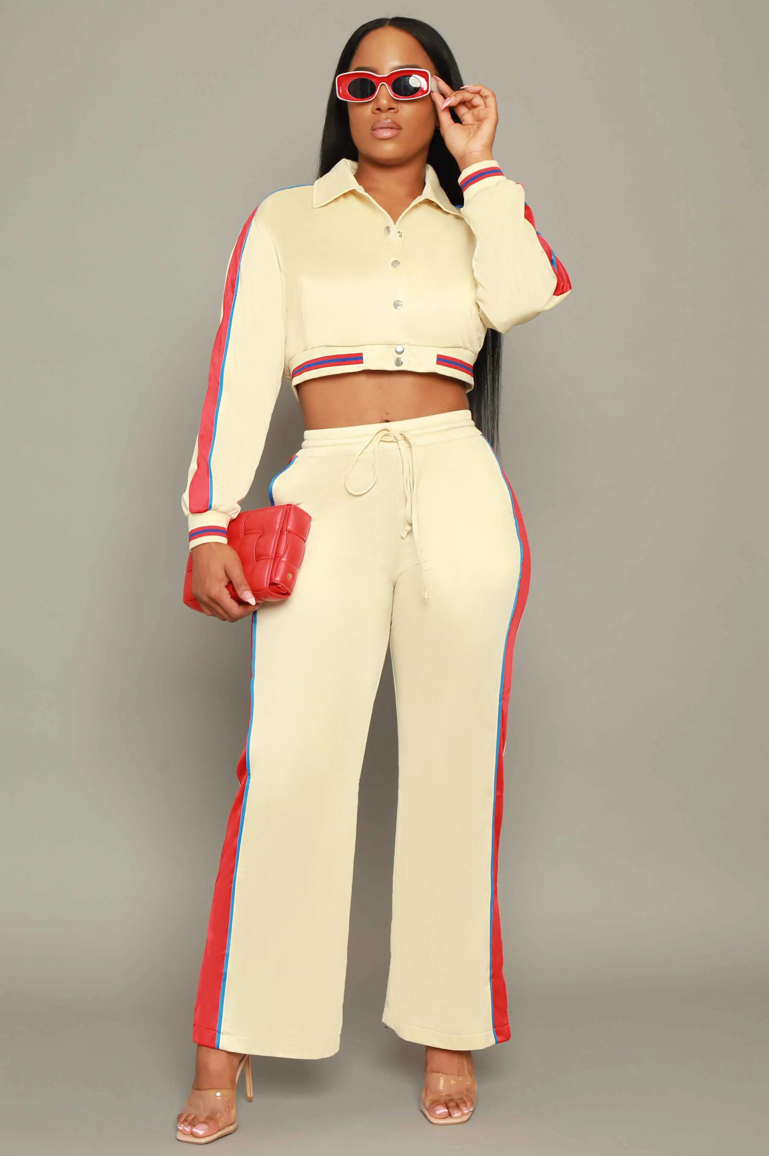 Stay Safe Cropped Jogger Set - Beige/Red sold by Swankaposh product image thumbnail 4