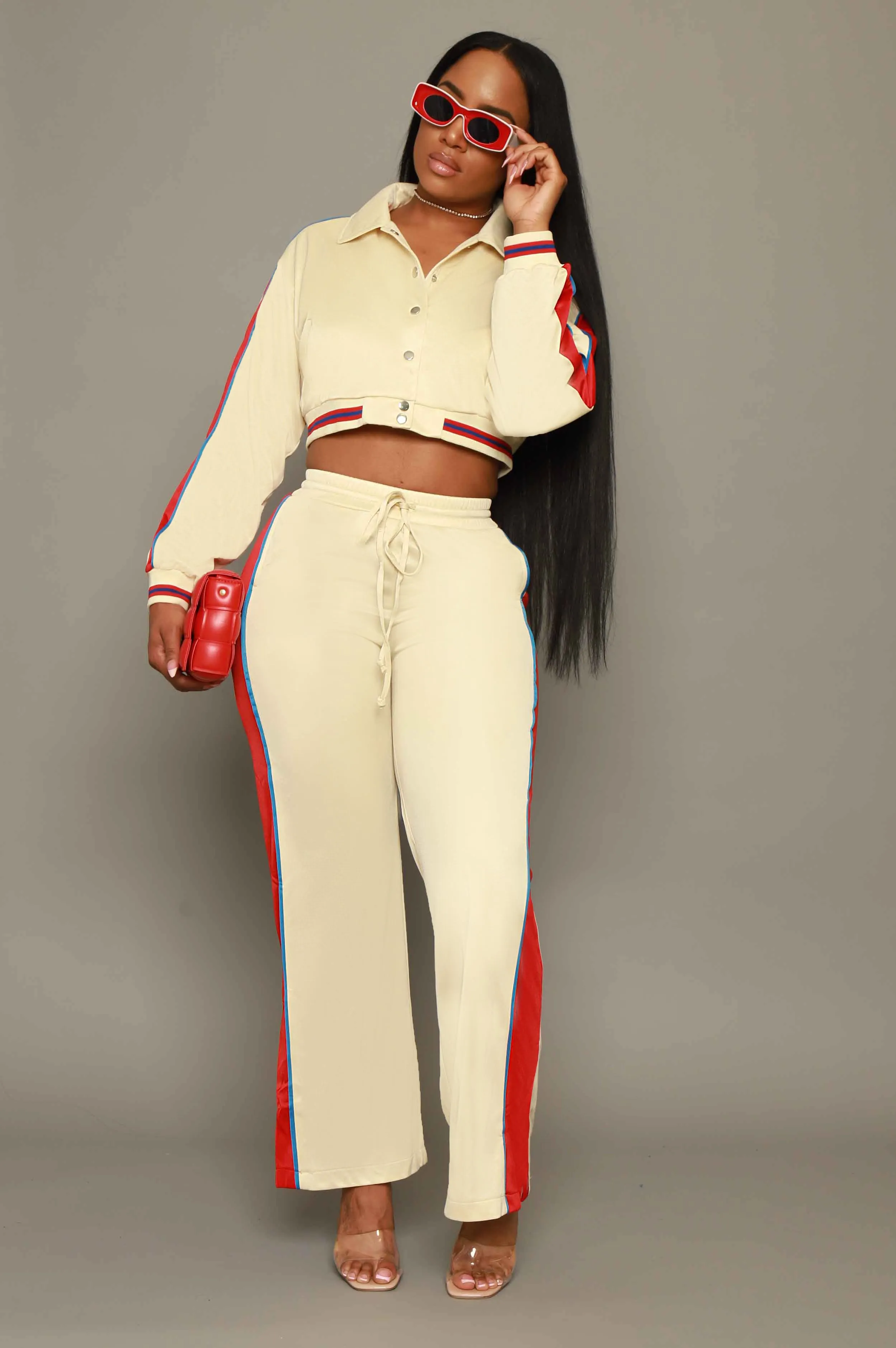 Stay Safe Cropped Jogger Set - Beige/Red sold by Swankaposh product image thumbnail 3