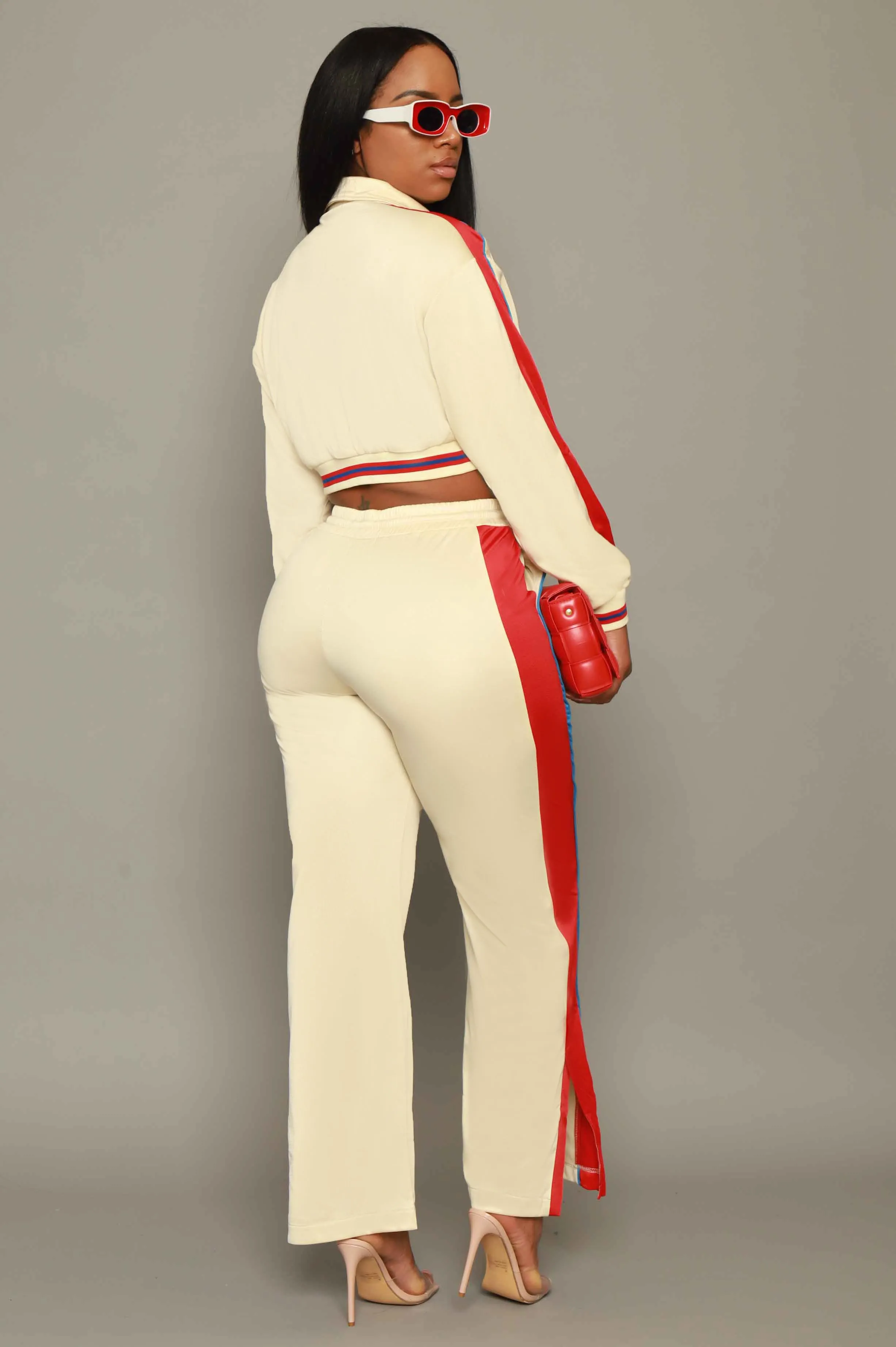 Stay Safe Cropped Jogger Set - Beige/Red sold by Swankaposh product image thumbnail 2