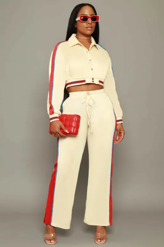 Stay Safe Cropped Jogger Set - Beige/Red sold by Swankaposh