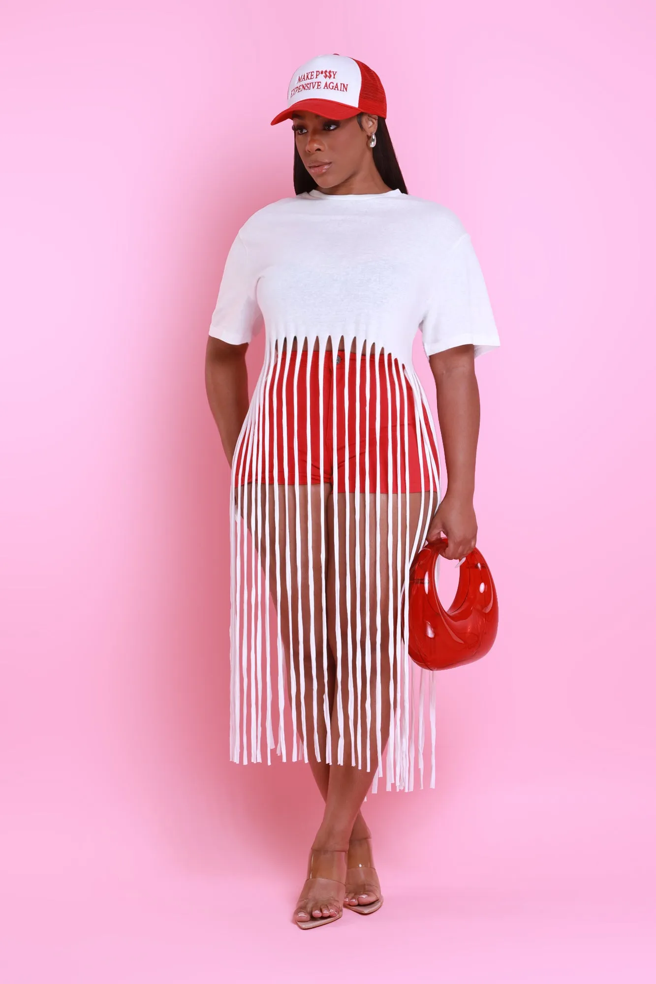 Strings Attached Short Sleeve Longline Fringe Top - Ivory sold by Swankaposh product image thumbnail 4