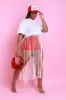 Strings Attached Short Sleeve Longline Fringe Top - Ivory sold by Swankaposh