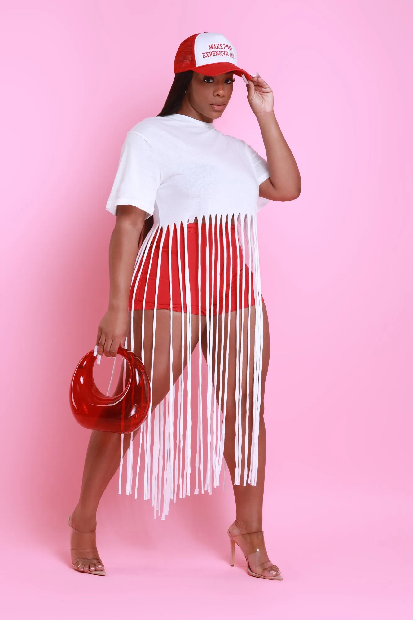 Strings Attached Short Sleeve Longline Fringe Top - Ivory sold by Swankaposh product image thumbnail 3