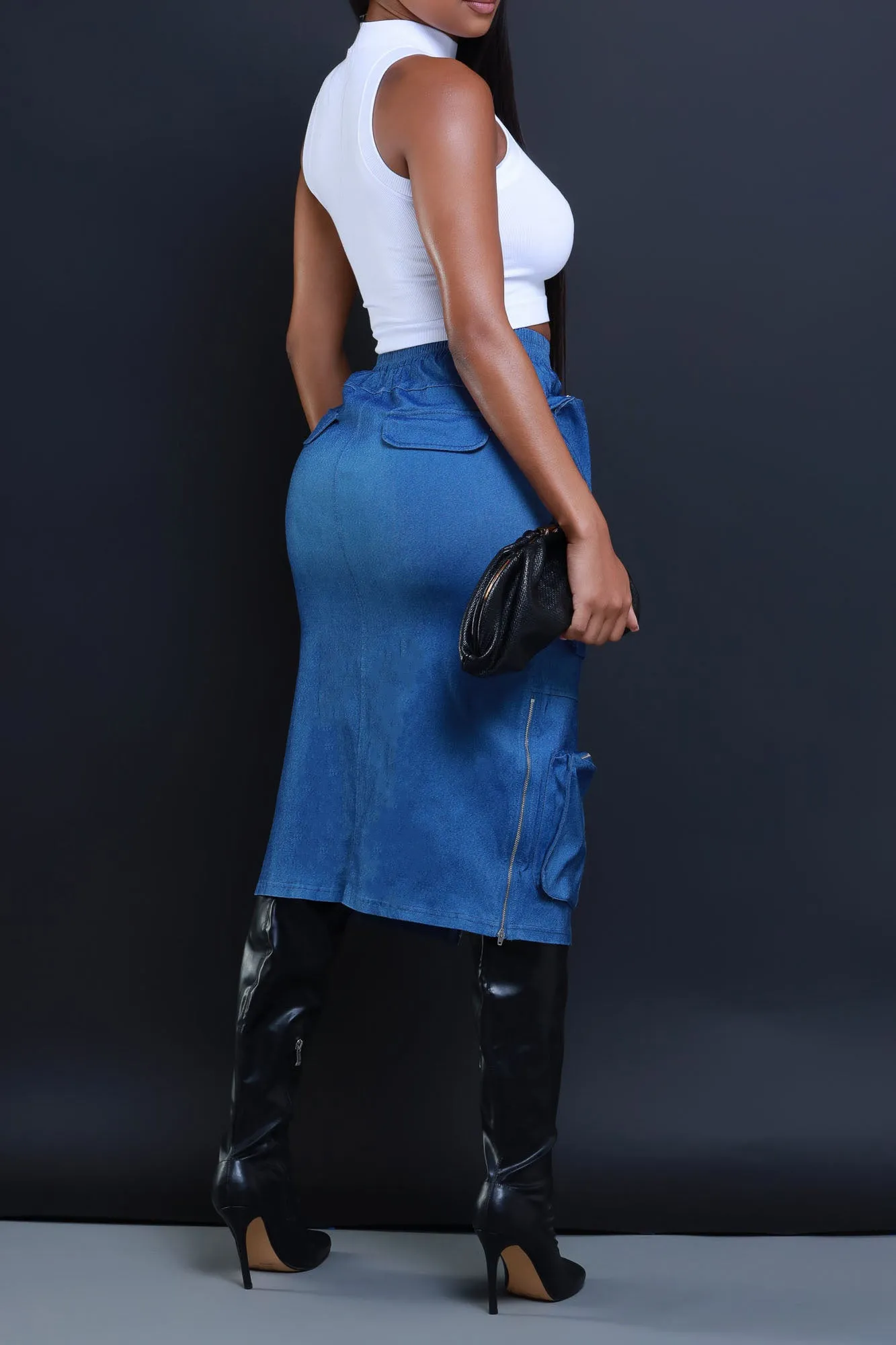 Get Busy Zippered Cargo Midi Skirt - Blue sold by Swankaposh product image thumbnail 3