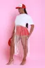 Strings Attached Short Sleeve Longline Fringe Top - Ivory sold by Swankaposh