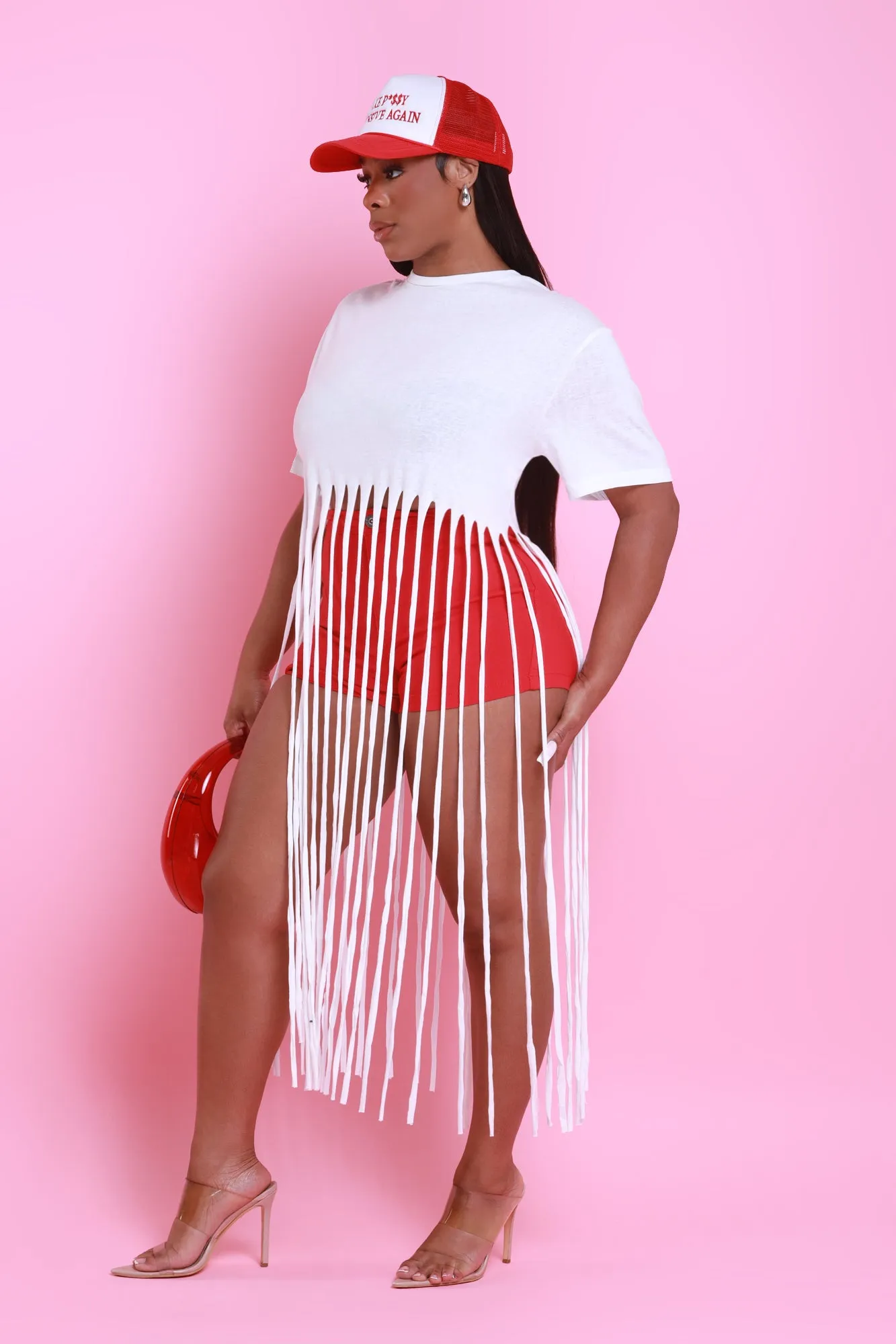 Strings Attached Short Sleeve Longline Fringe Top - Ivory sold by Swankaposh product image thumbnail 5