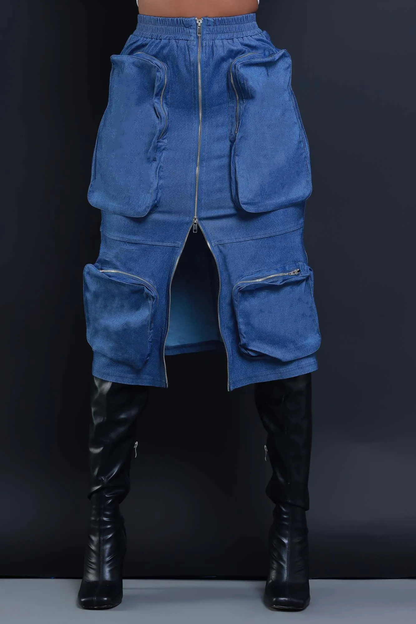 Get Busy Zippered Cargo Midi Skirt - Blue sold by Swankaposh product image thumbnail 2