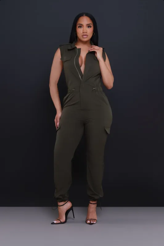 On Safari Cargo Jumpsuit - Olive sold by Swankaposh