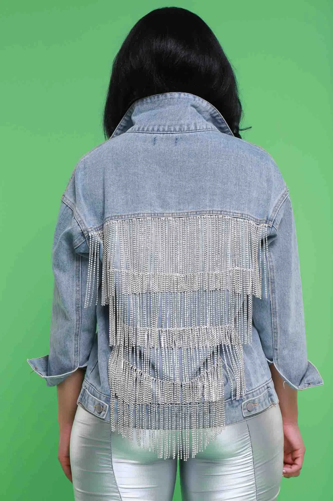 Rise And Shine Rhinestone Embellished Denim Jacket - Light Wash sold by Swankaposh