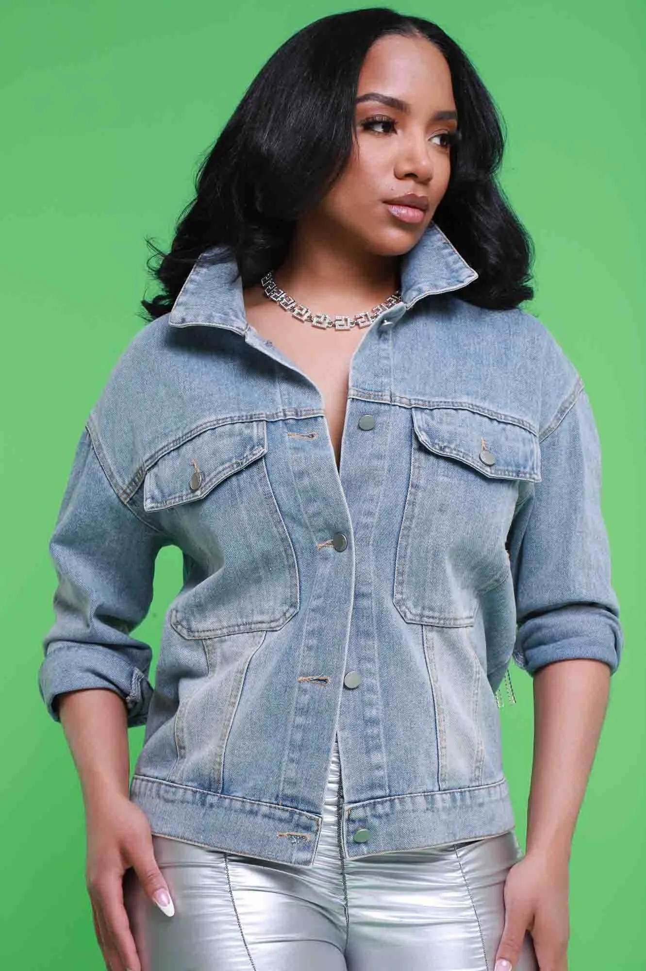 Rise And Shine Rhinestone Embellished Denim Jacket - Light Wash sold by Swankaposh product image thumbnail 4