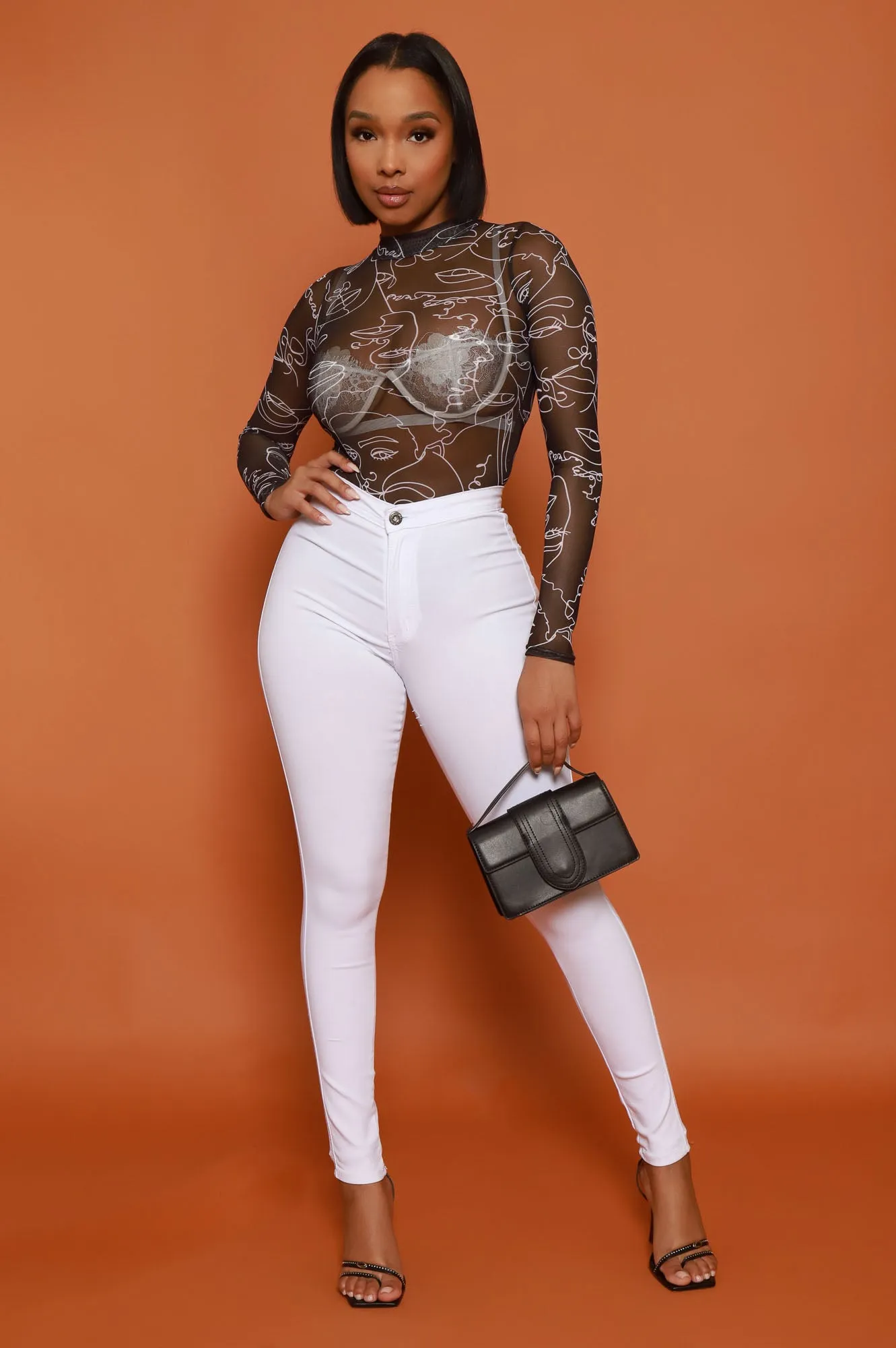 Share My Life Graphic Print Mesh Bodysuit - Black sold by Swankaposh product image thumbnail 2