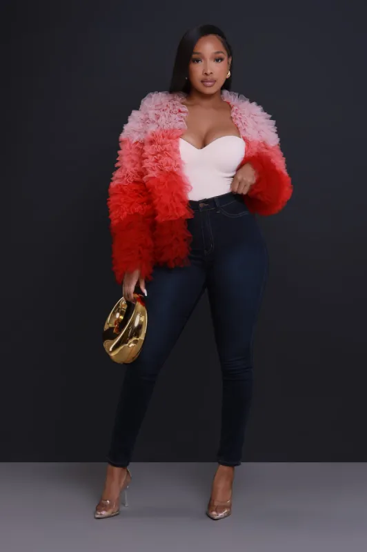 Meant For You Ruffle Cardigan - Coral Multicolor sold by Swankaposh