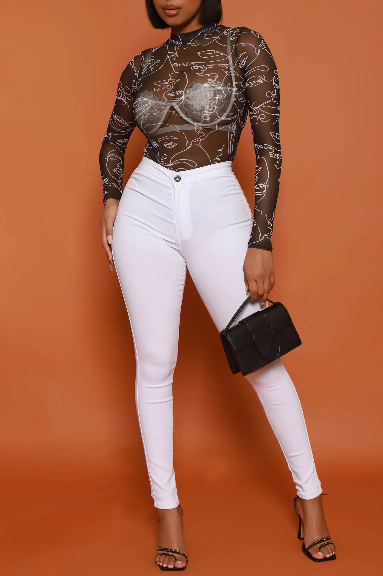 Share My Life Graphic Print Mesh Bodysuit - Black sold by Swankaposh product image thumbnail 4